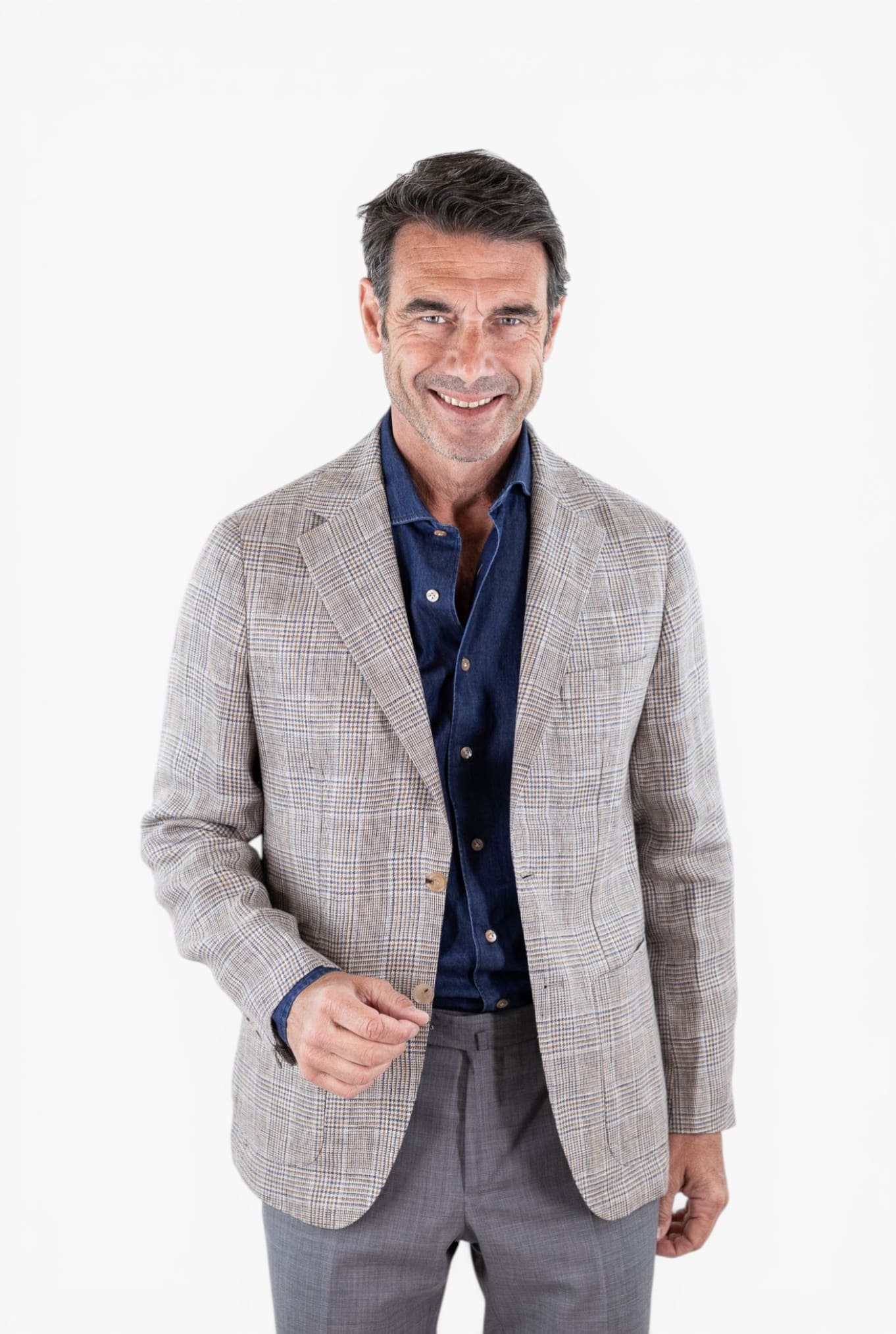 LUCIANO BARBERA Giacca Principe di Galles Lino Beige