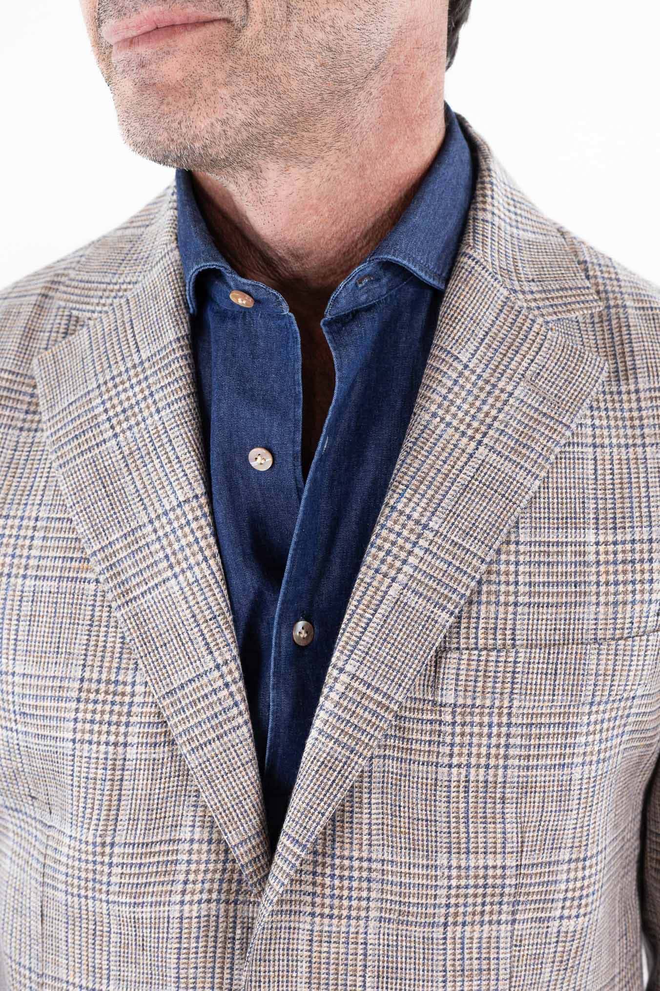 LUCIANO BARBERA Giacca Principe di Galles Lino Beige