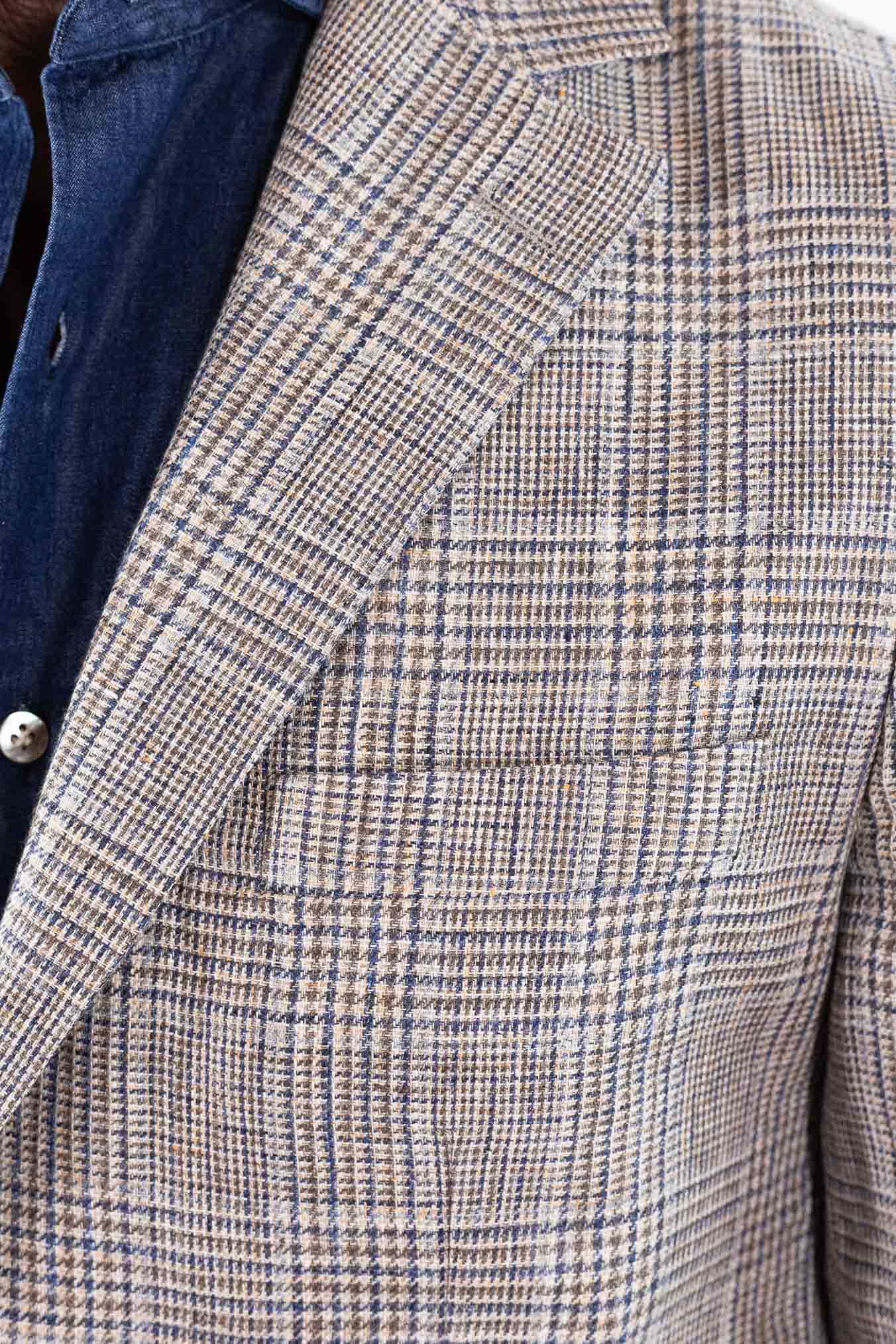 LUCIANO BARBERA Giacca Principe di Galles Lino Beige