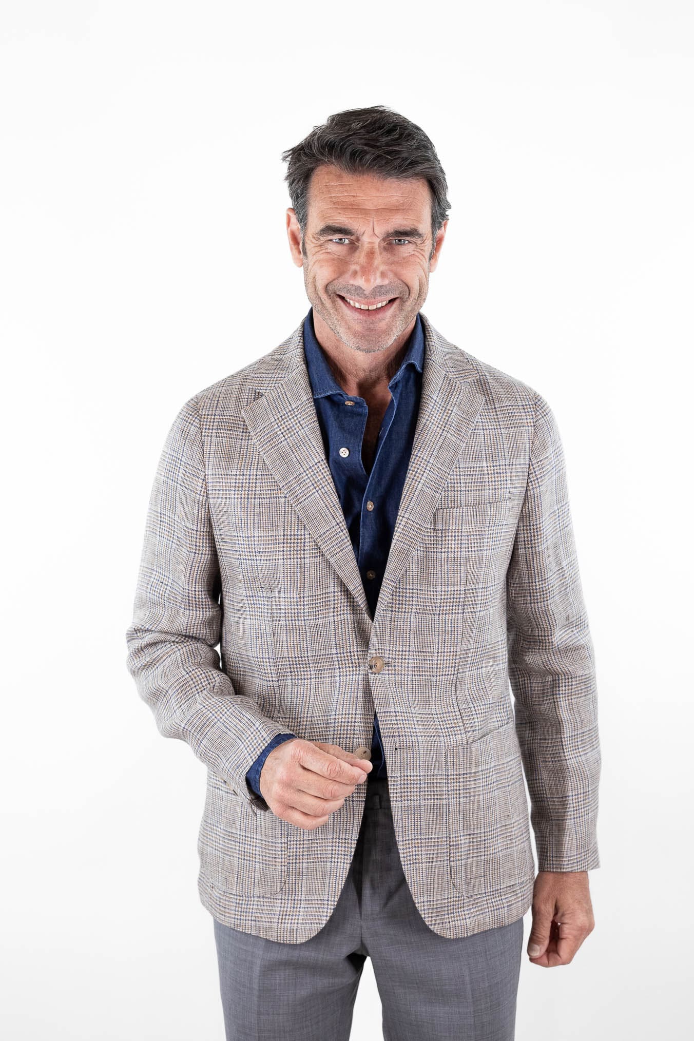 LUCIANO BARBERA Giacca Principe di Galles Lino Beige