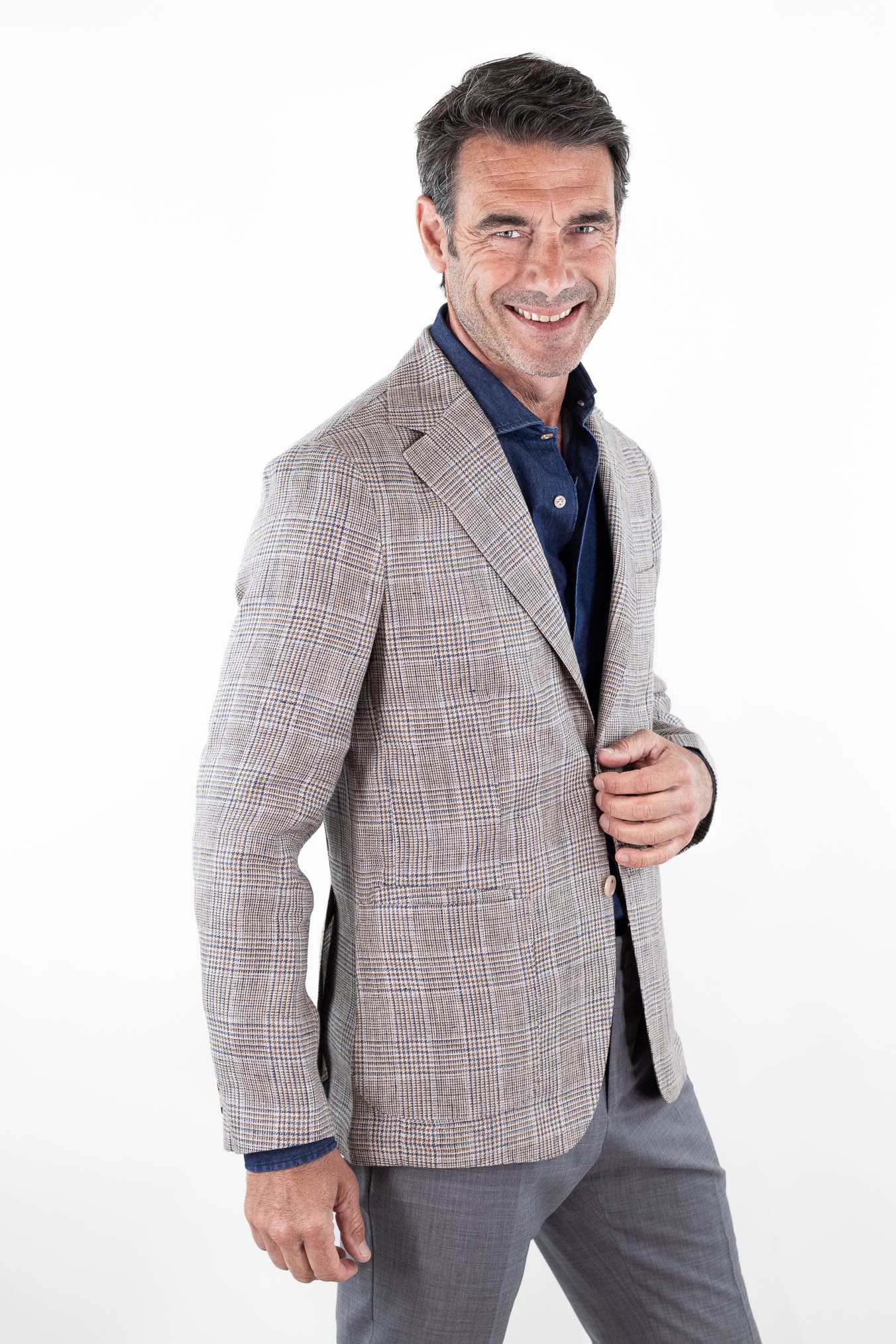 LUCIANO BARBERA Giacca Principe di Galles Lino Beige