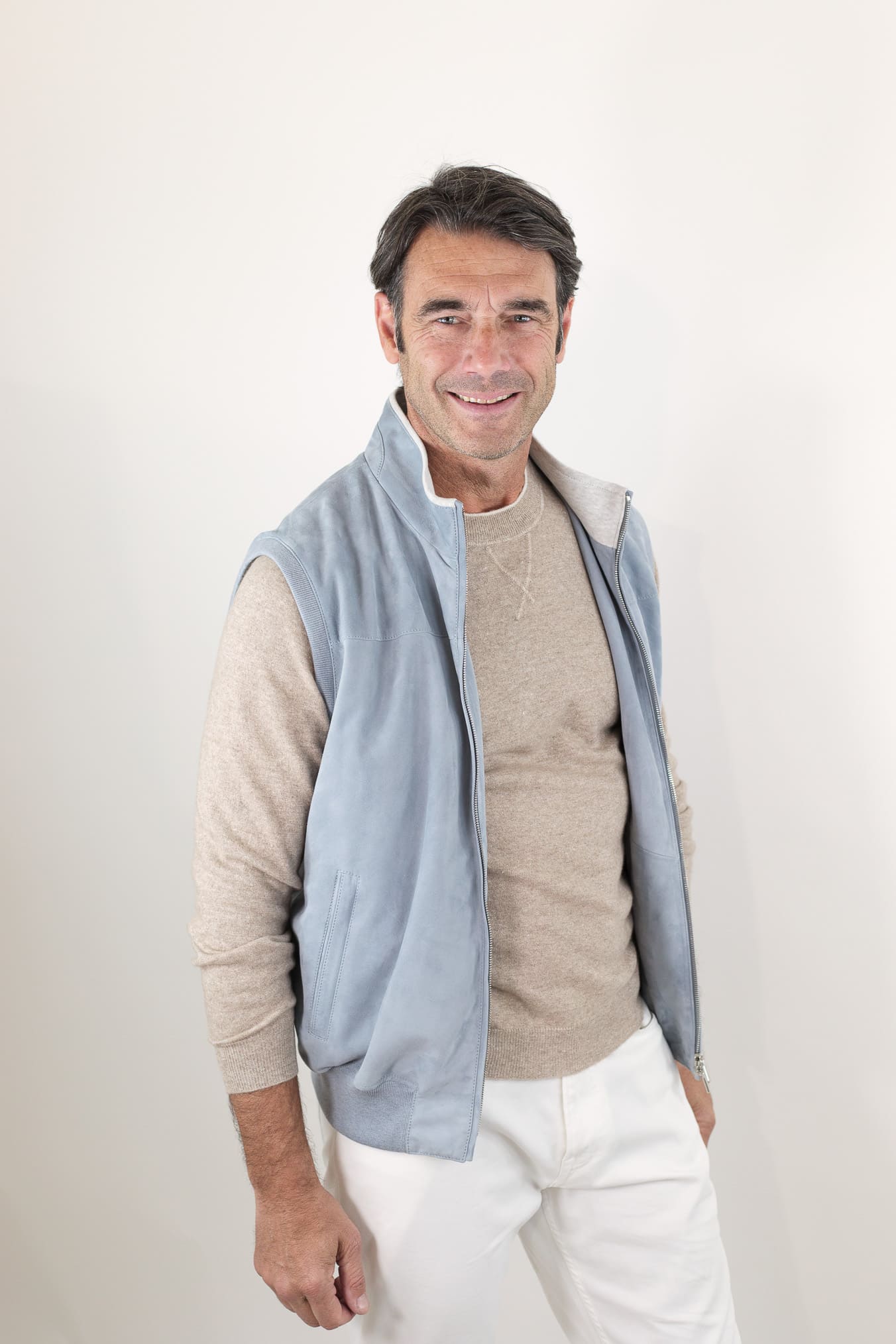 MANDELLI Gilet Suede Celeste Polvere