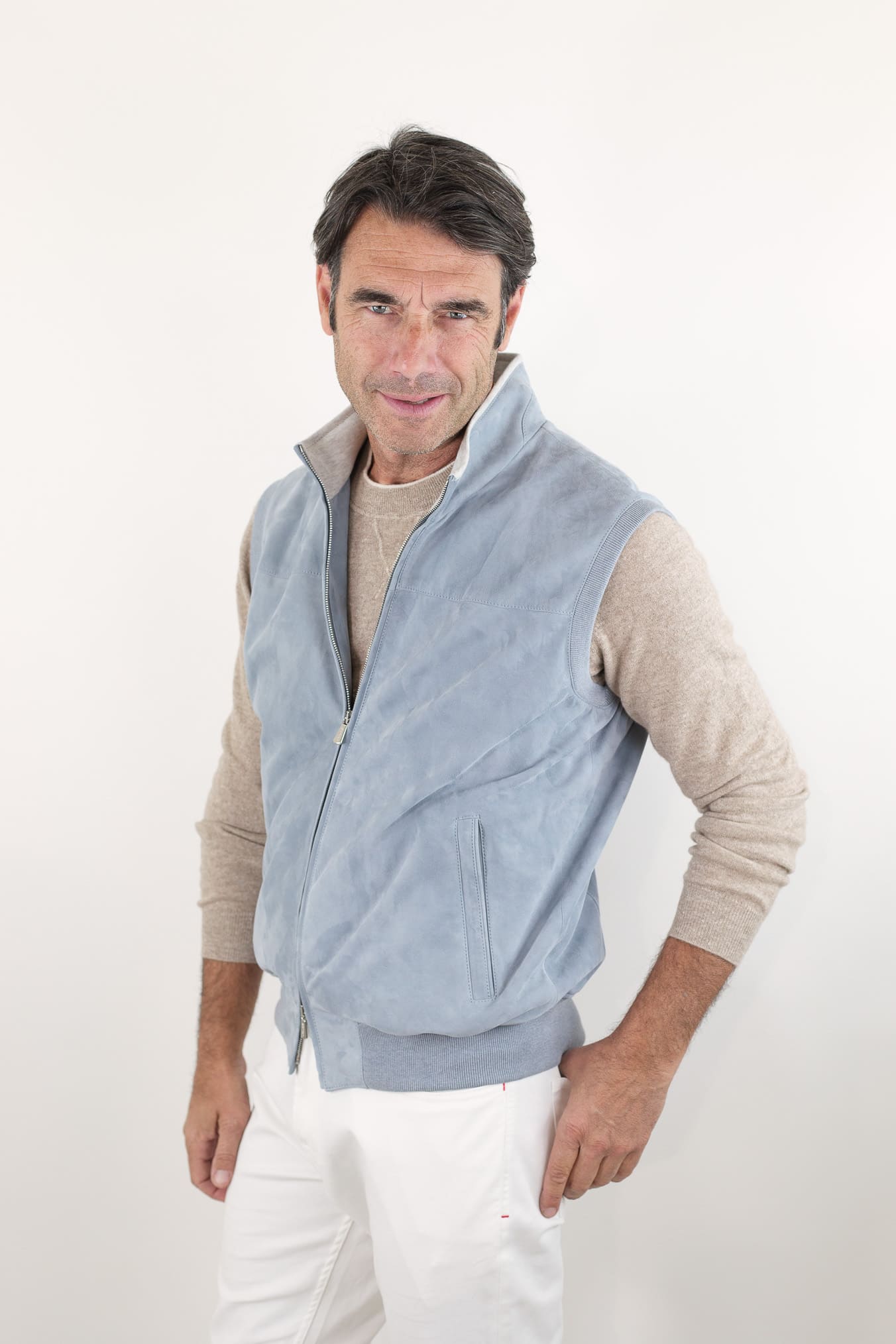 MANDELLI Gilet Suede Celeste Polvere