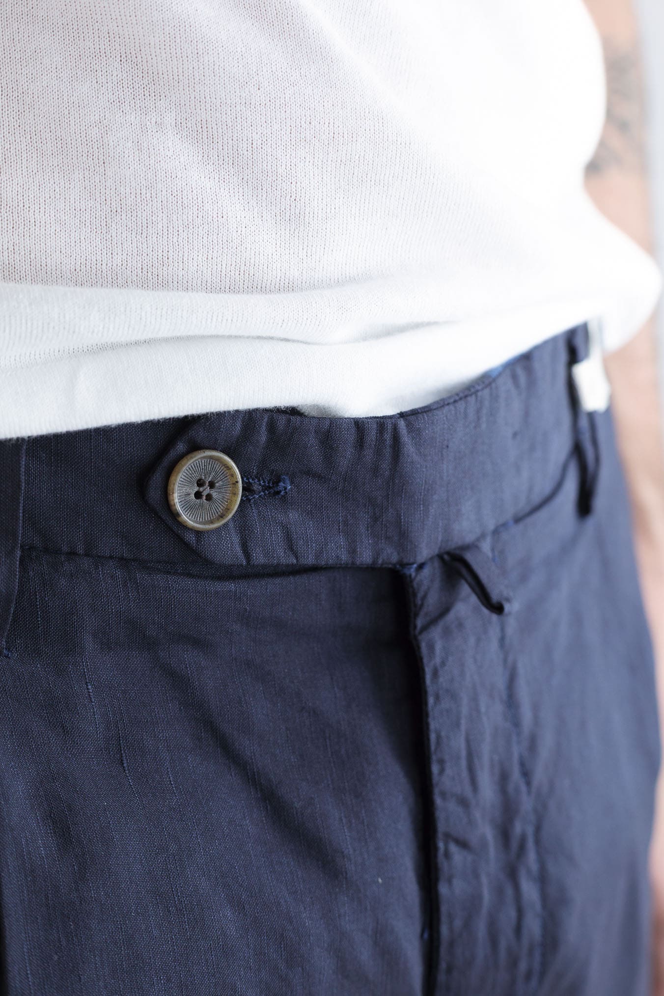 MYTHS Pantaloni Vintage Lana Lino Pinces Blu