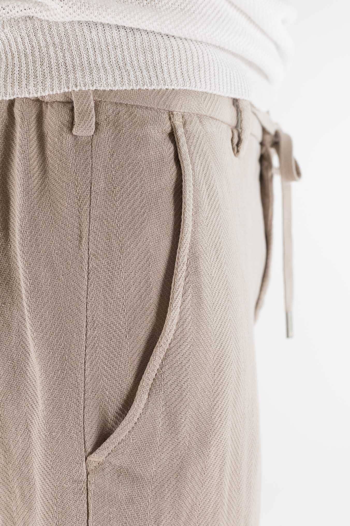 MYTHS Pantaloni Spigati Cotone Lino Beige