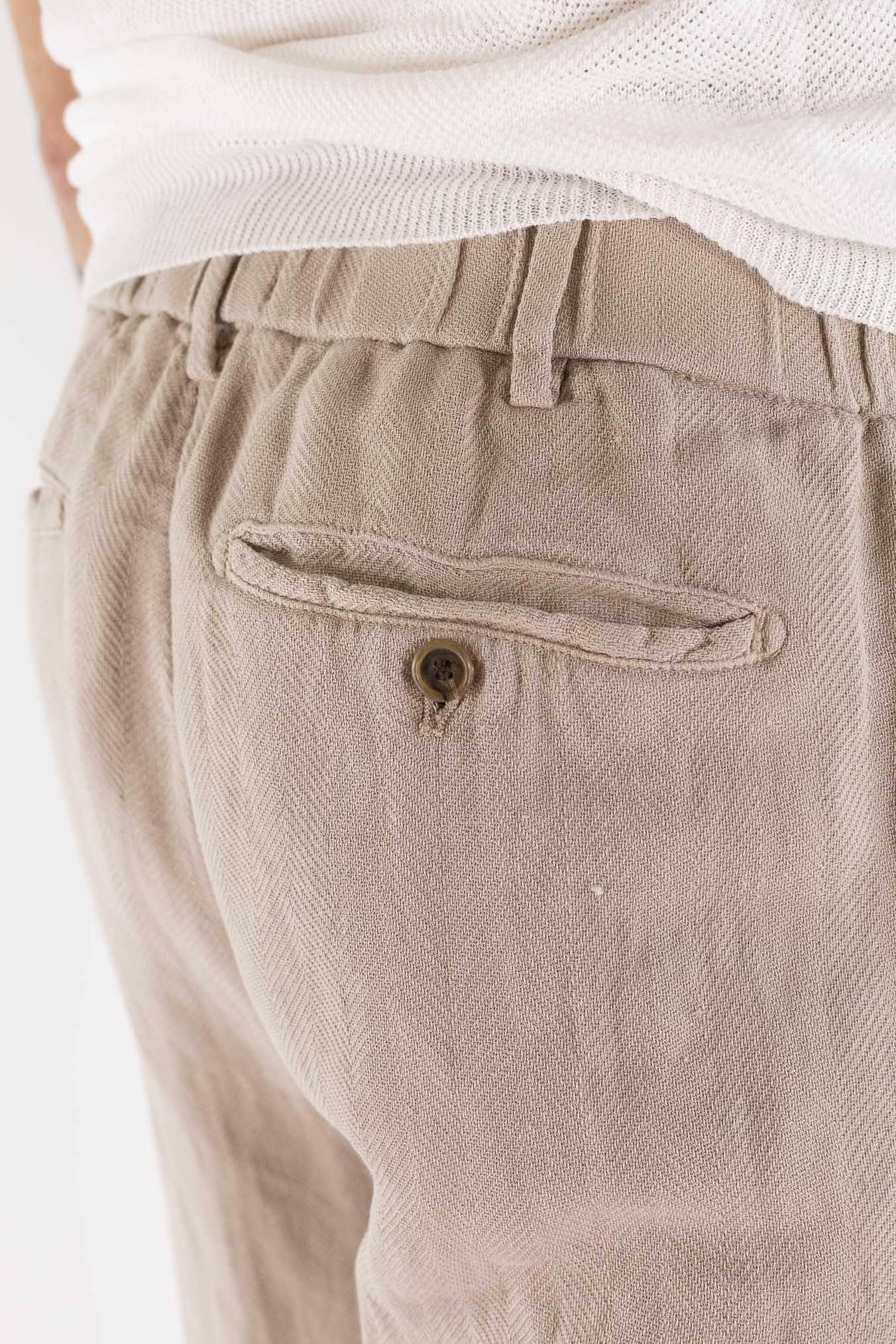 MYTHS Pantaloni Spigati Cotone Lino Beige