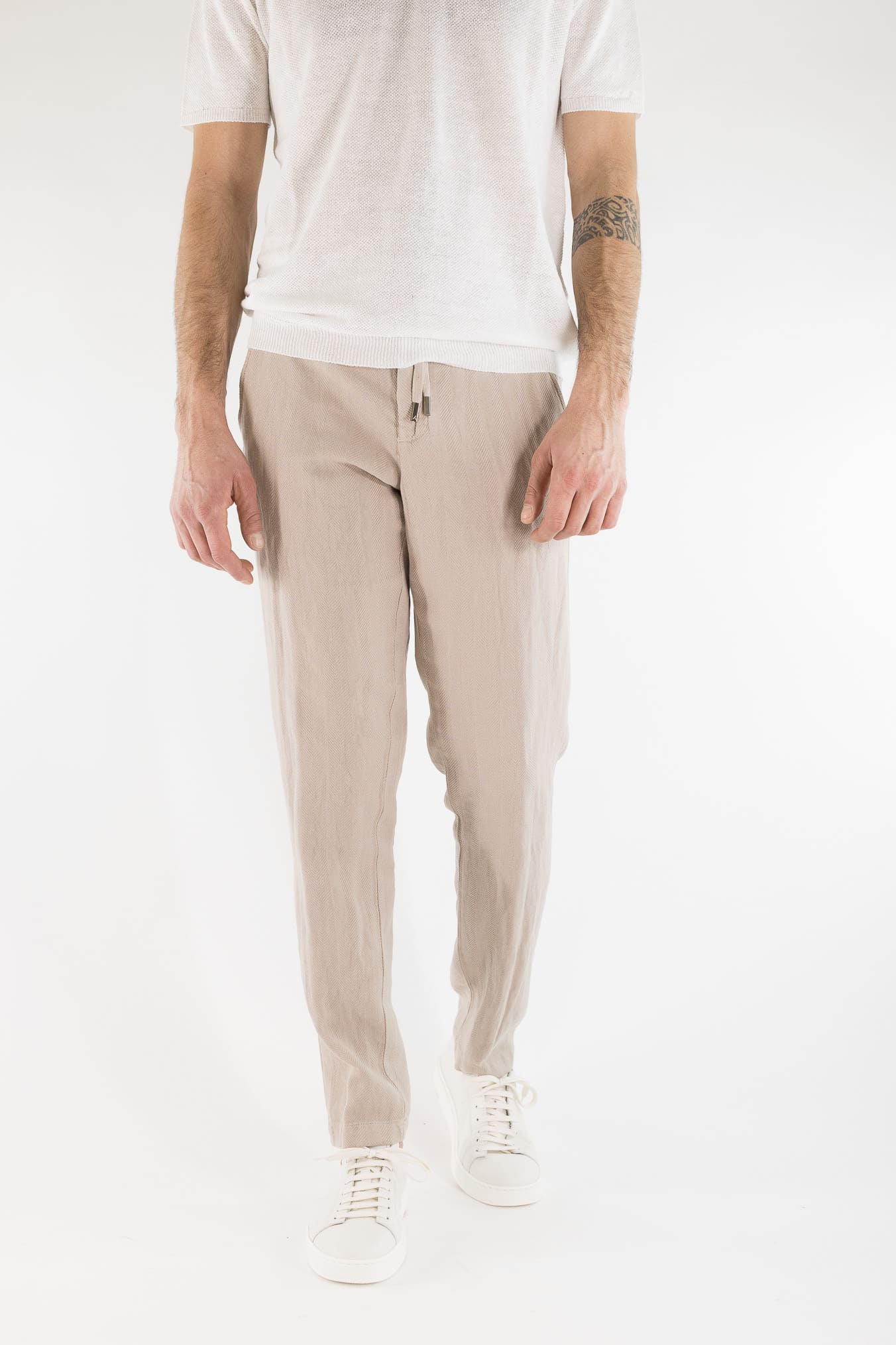 MYTHS Pantaloni Spigati Cotone Lino Beige
