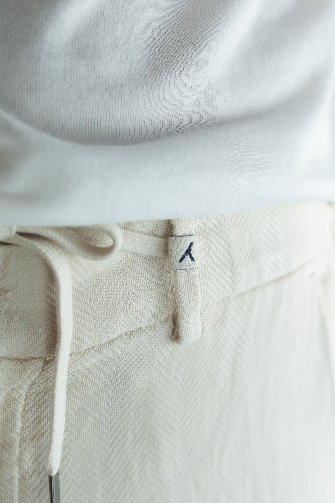 MYTHS Pantaloni Spigati Cotone Lino Panna