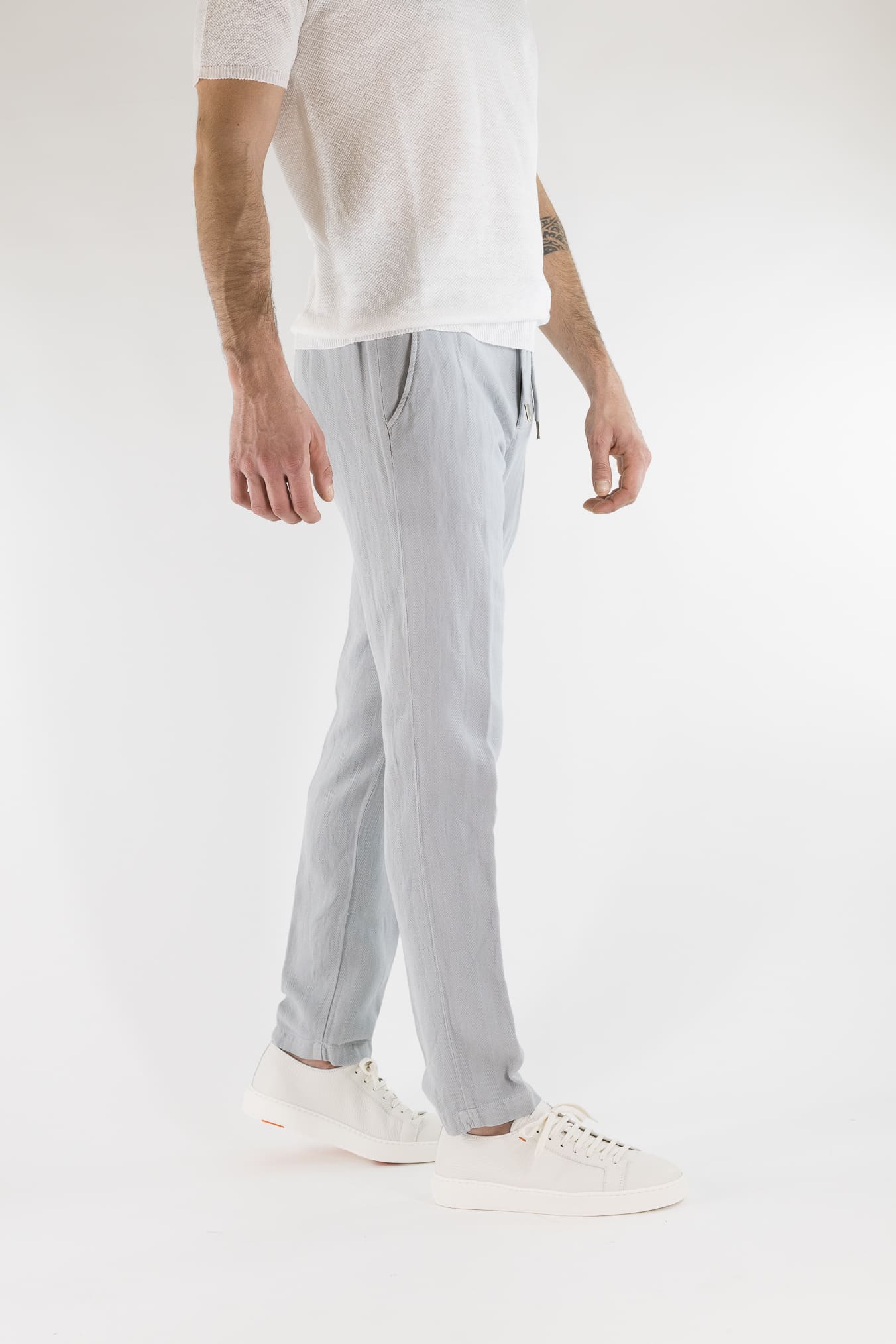 MYTHS Pantaloni Spigati Cotone Lino Ghiaccio