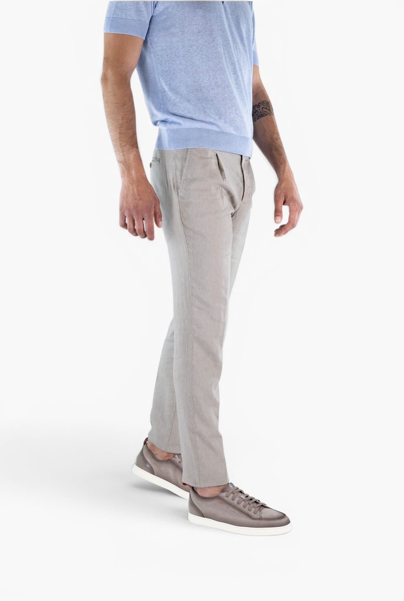 MYTHS Pantaloni Vintage Lana Lino Pinces Beige Chiaro