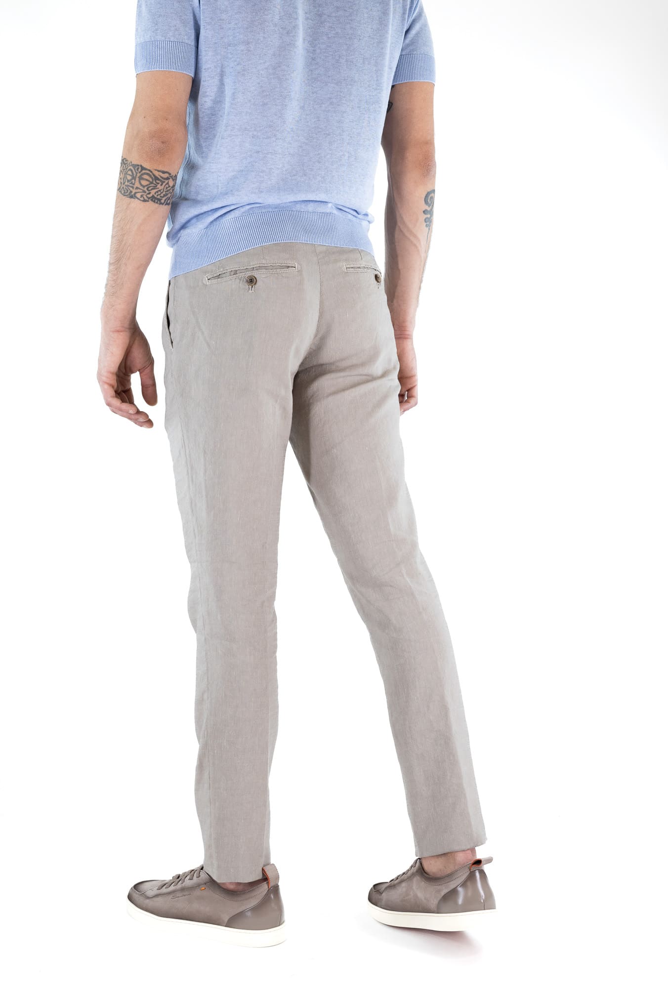 MYTHS Pantaloni Vintage Lana Lino Pinces Beige Chiaro