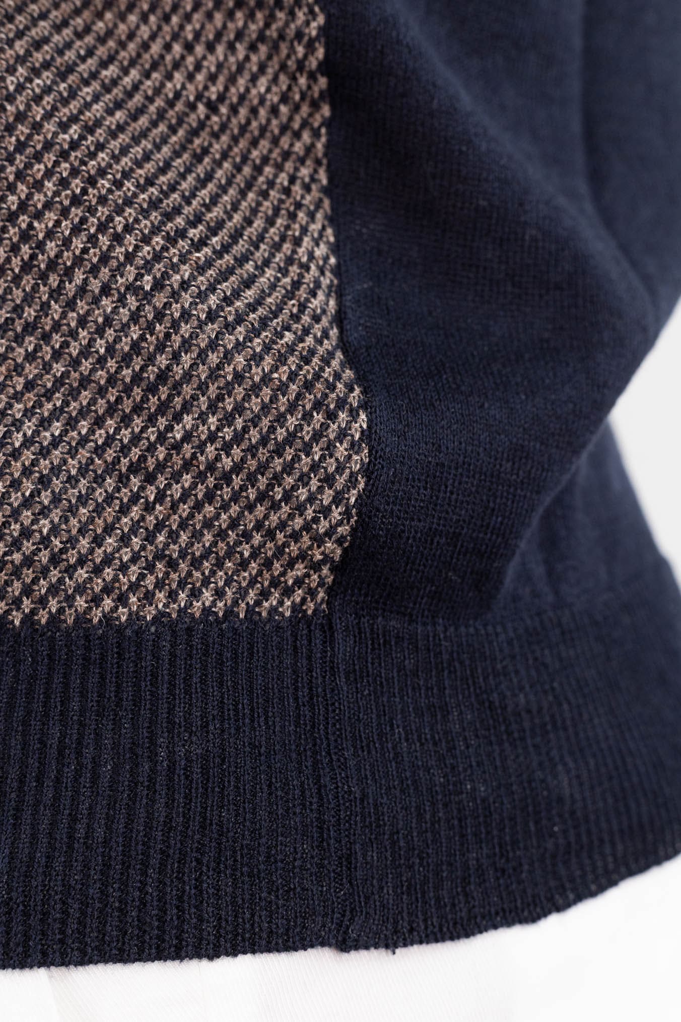 OTTAVIANI Polo Skipper Bicolore Cotone Lino Marrone/Blu