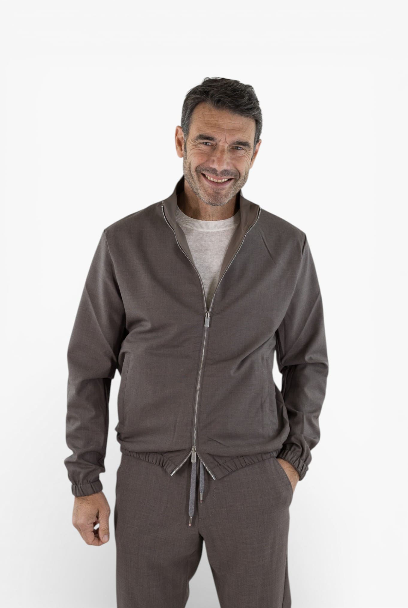 PESCAROLO Giubbino Reversibile Lana Crêpe/Tecnico Tortora