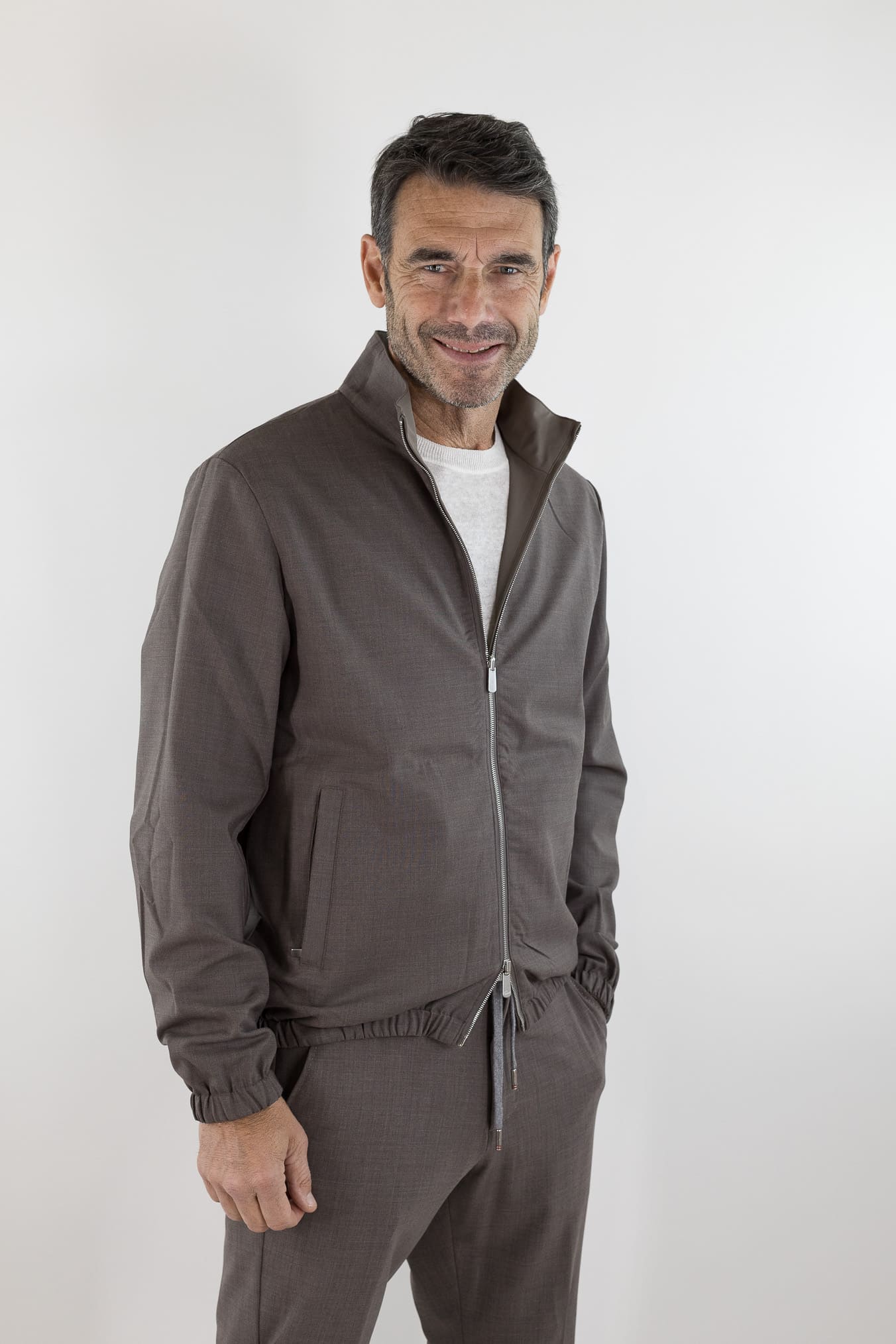 PESCAROLO Giubbino Reversibile Lana Crêpe/Tecnico Tortora