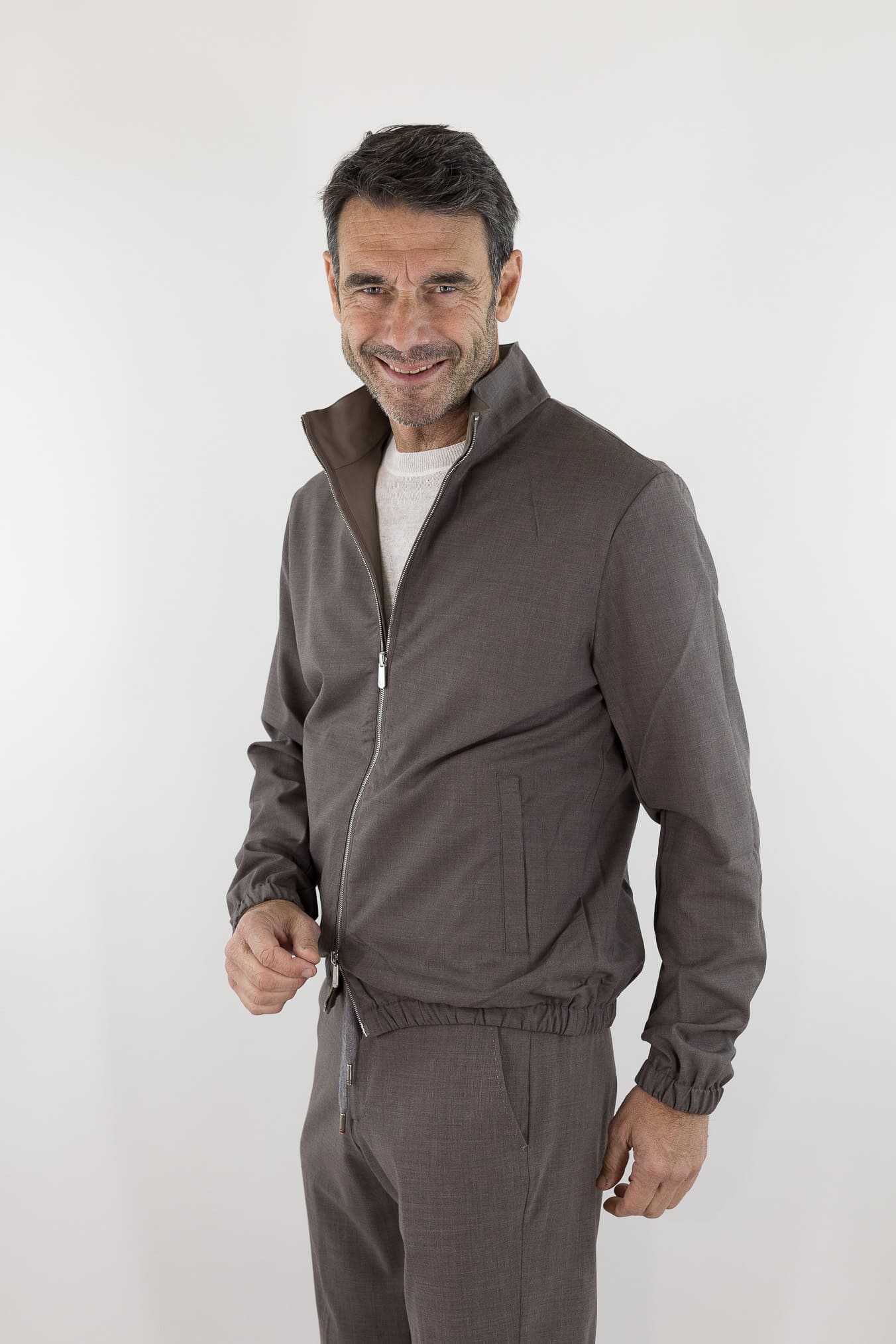 PESCAROLO Giubbino Reversibile Lana Crêpe/Tecnico Tortora