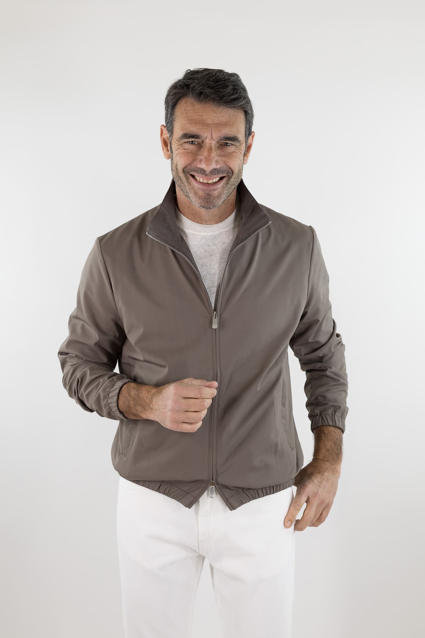 PESCAROLO Giubbino Reversibile Lana Crêpe/Tecnico Tortora