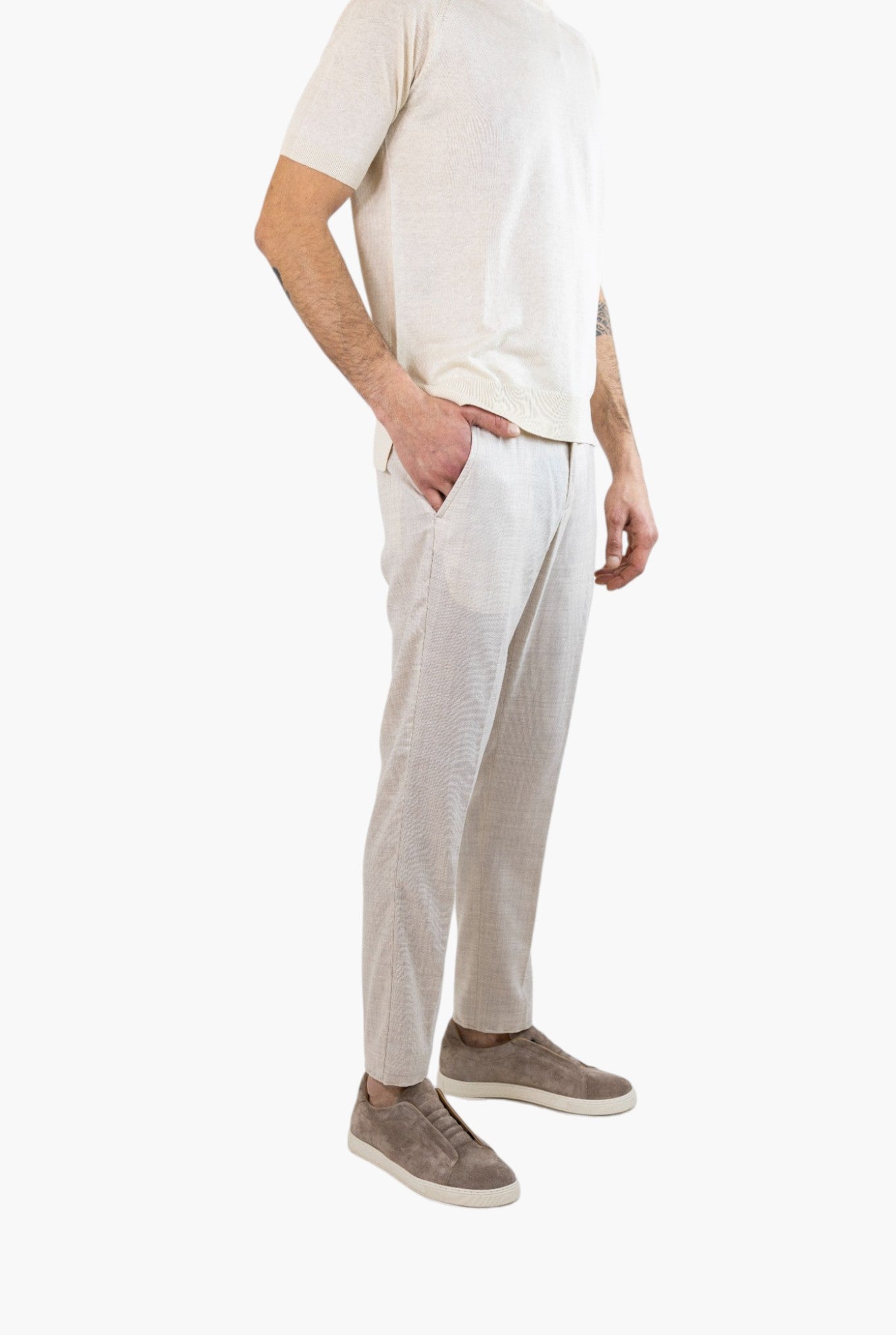 PESCAROLO Pantaloni Coulisse mod. Manu Lana Super 160's Beige Chiaro Mélange