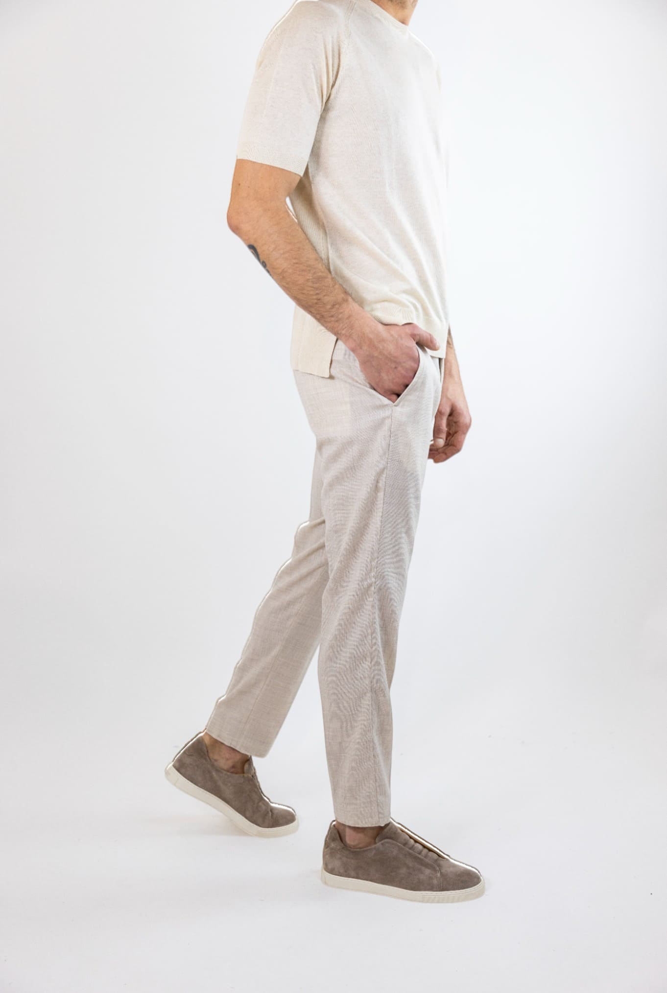 PESCAROLO Pantaloni Coulisse mod. Manu Lana Super 160's Beige Chiaro Mélange