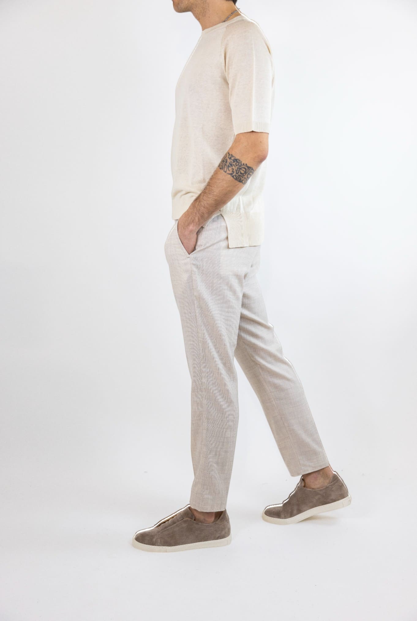 PESCAROLO Pantaloni Coulisse mod. Manu Lana Super 160's Beige Chiaro Mélange