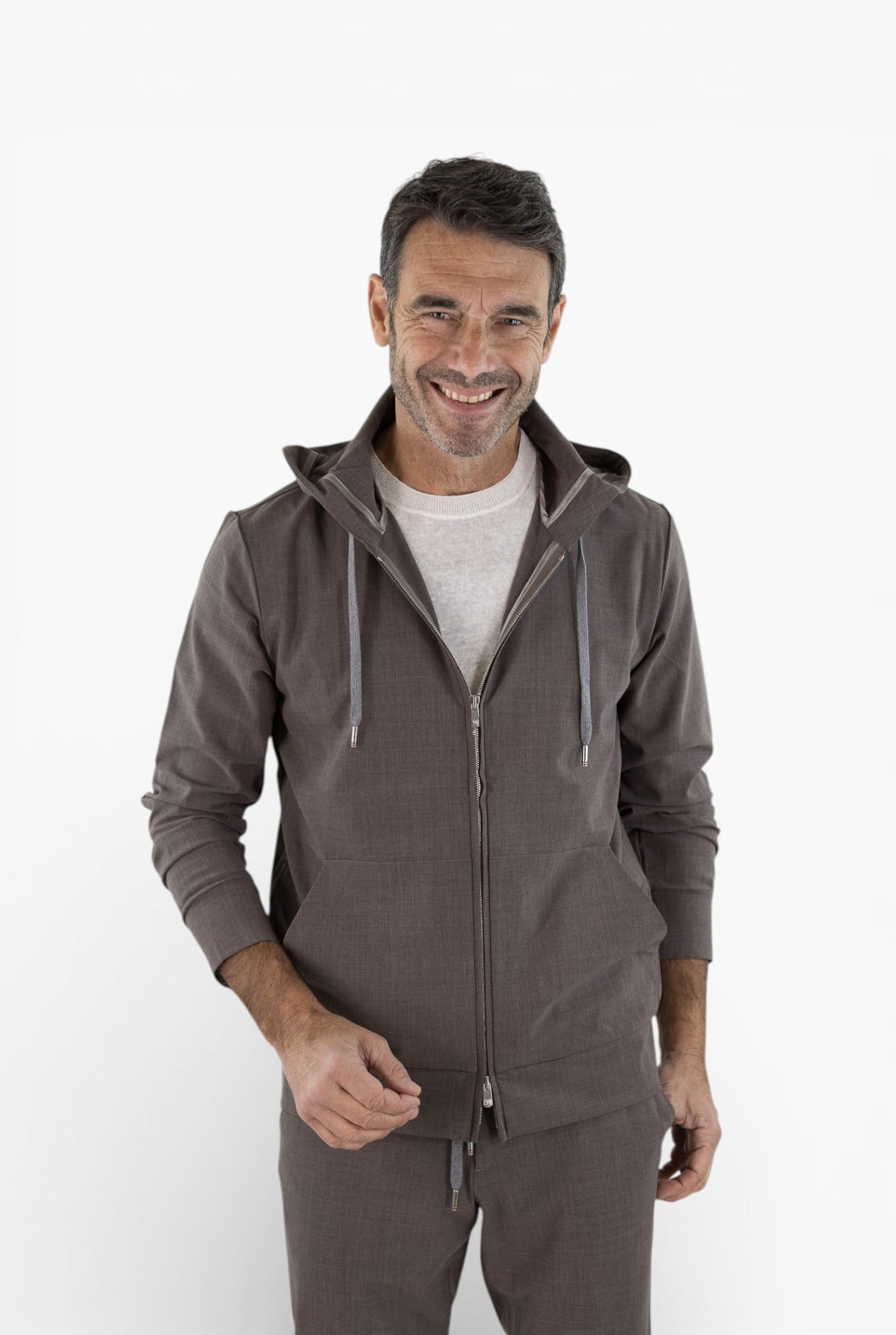 PESCAROLO Felpa Cappuccio Jersey Lana Crêpe Tortora