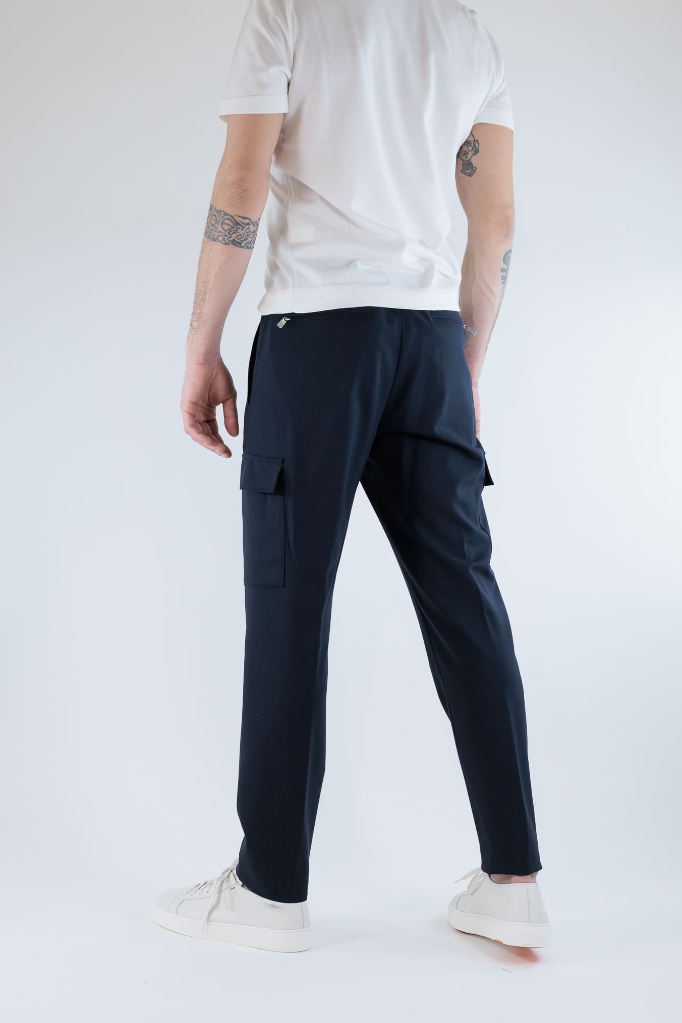 PESCAROLO Pantaloni "Tor" Cargo Coulisse Lana Blu