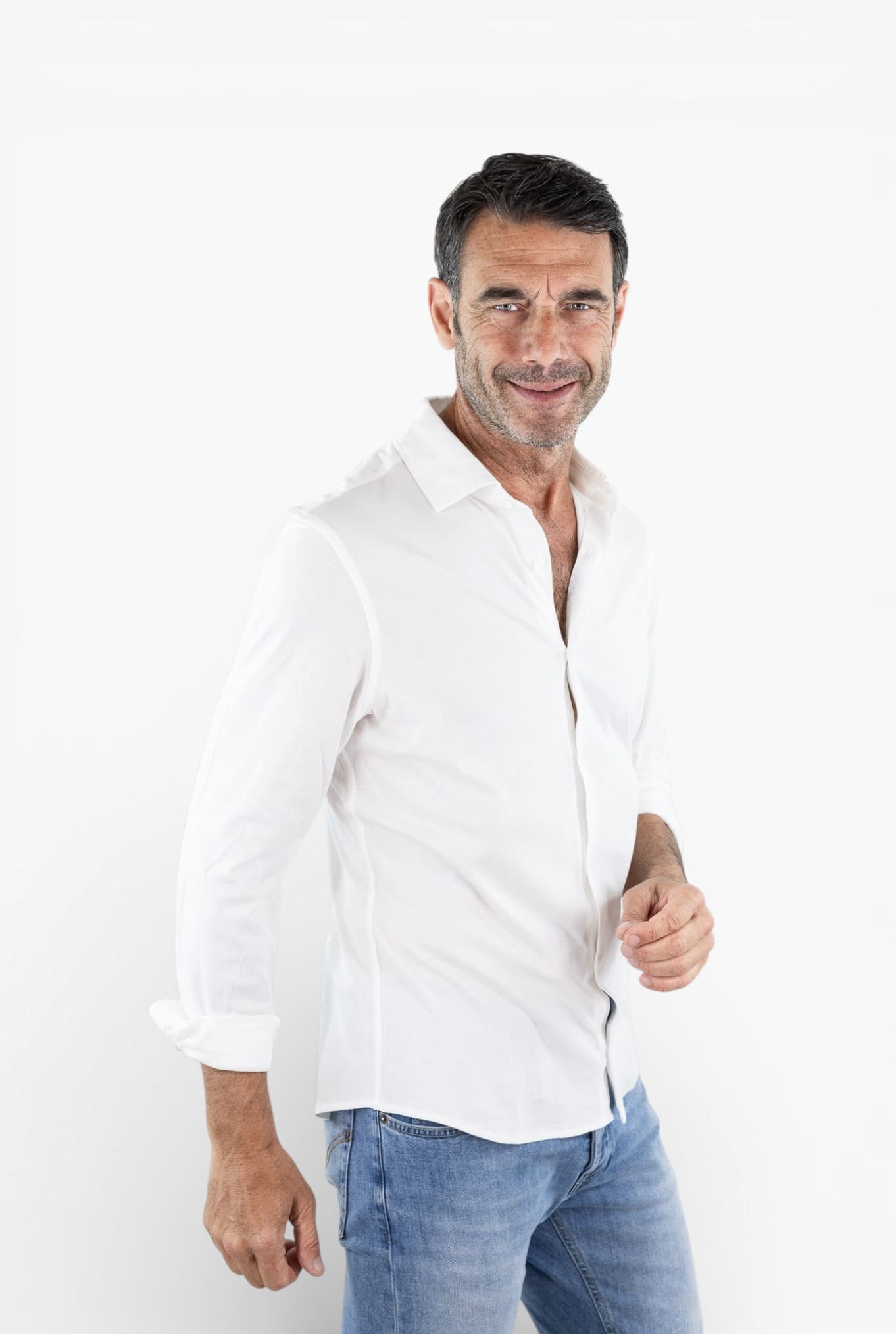 PIACENZA CASHMERE Camicia Jersey Cotone Interlock Bianco