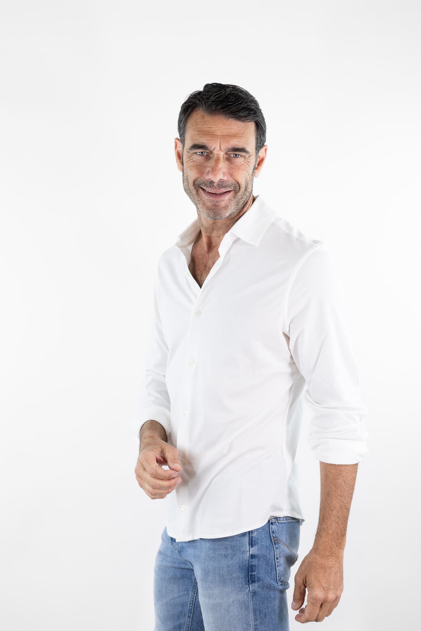 PIACENZA CASHMERE Camicia Jersey Cotone Interlock Bianco