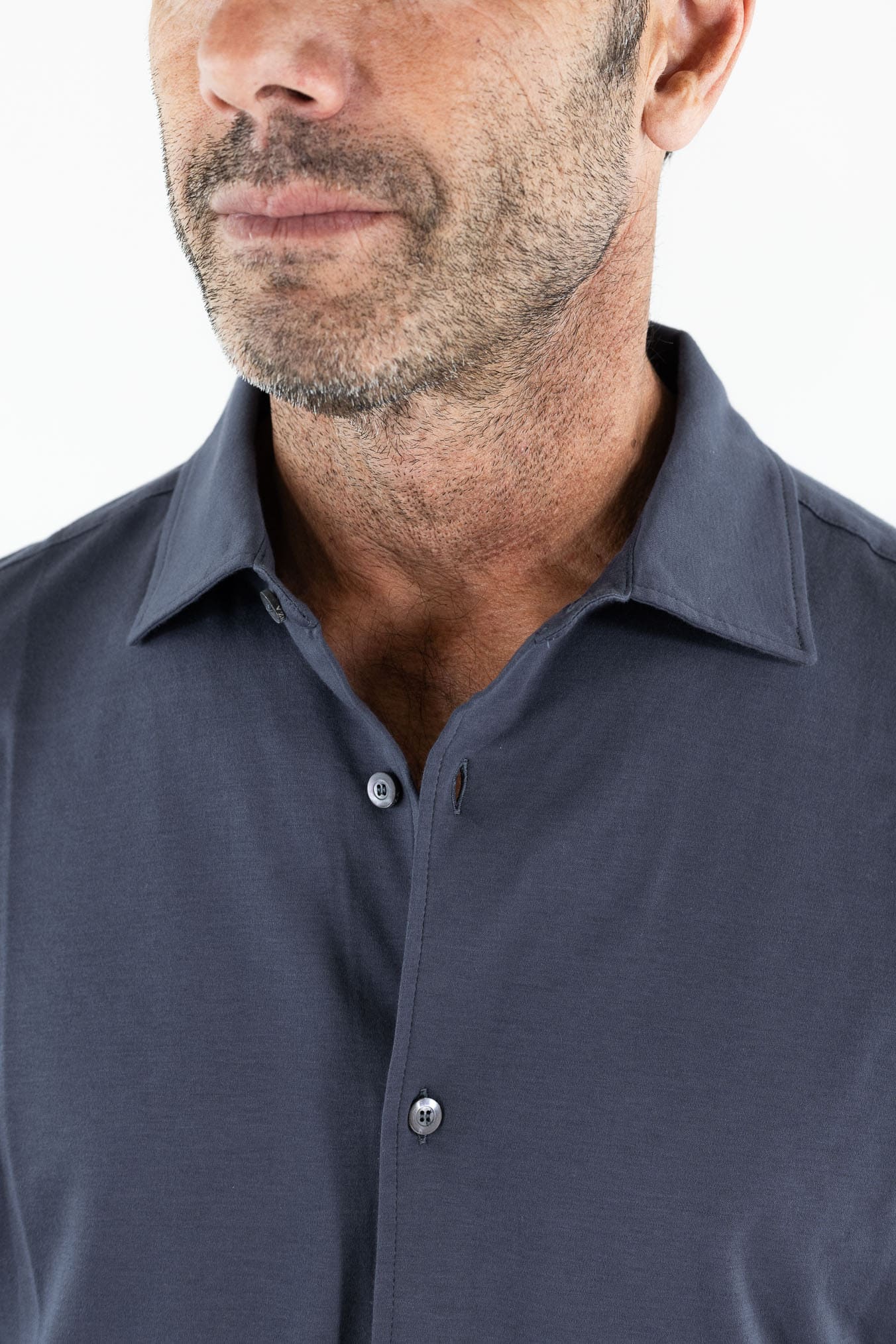 PIACENZA CASHMERE Camicia Jersey Cotone Interlock Blu Ardesia