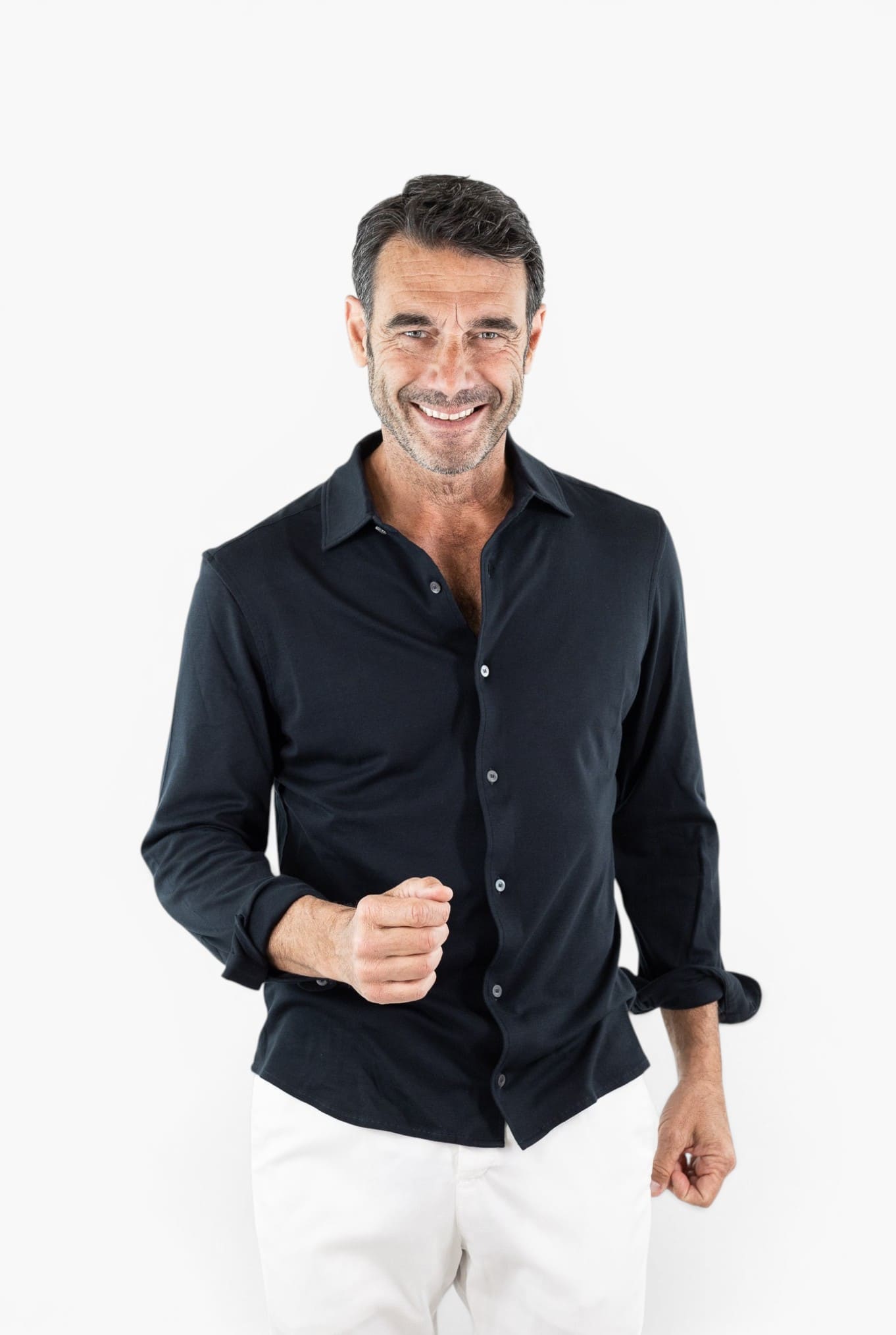 PIACENZA CASHMERE Camicia Jersey Cotone Interlock Nero