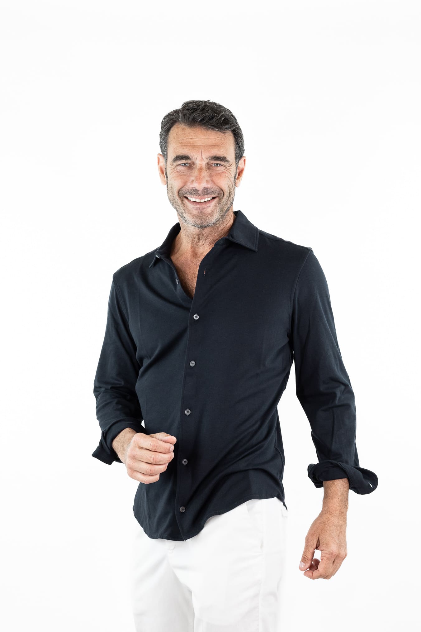 PIACENZA CASHMERE Camicia Jersey Cotone Interlock Nero