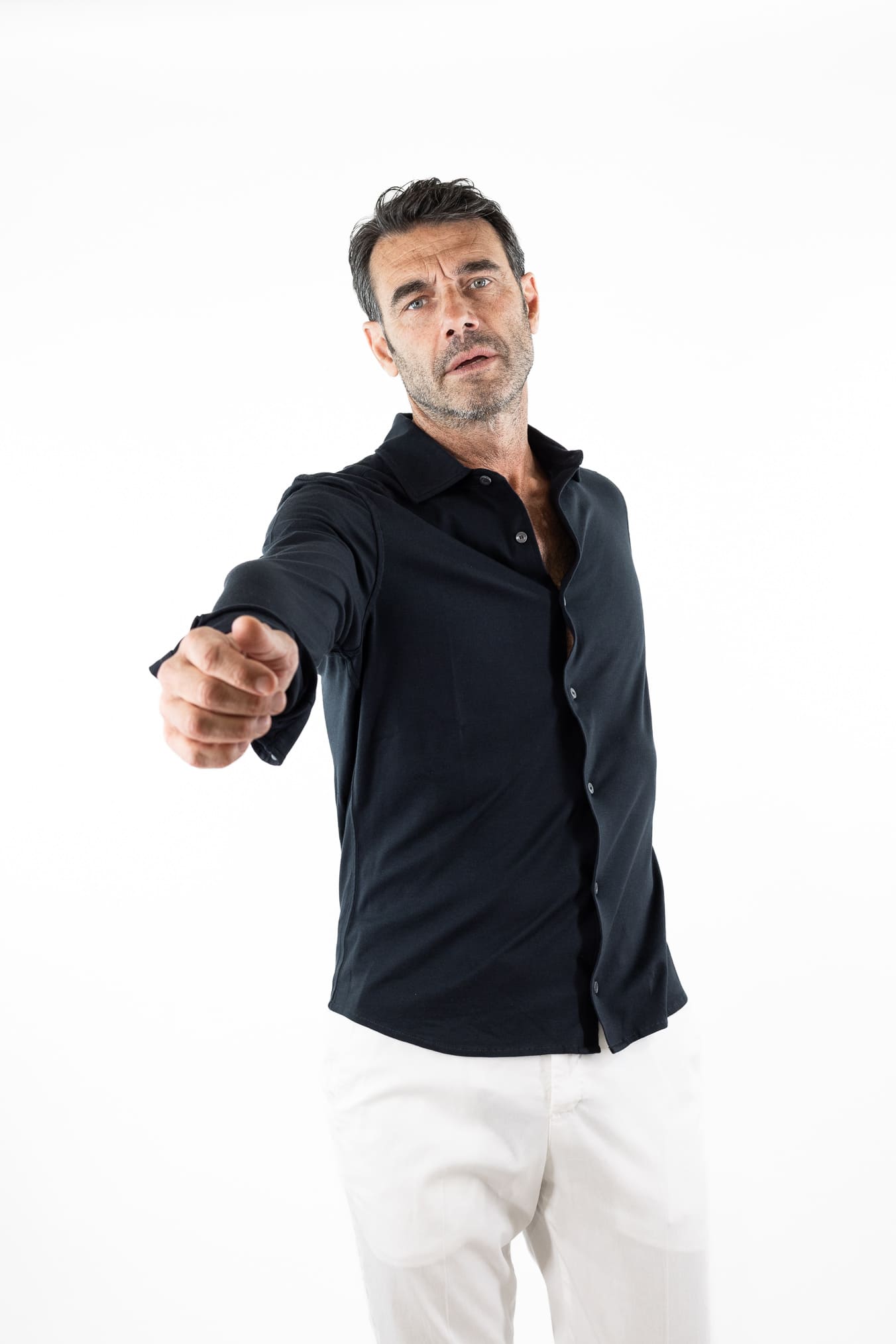 PIACENZA CASHMERE Camicia Jersey Cotone Interlock Nero