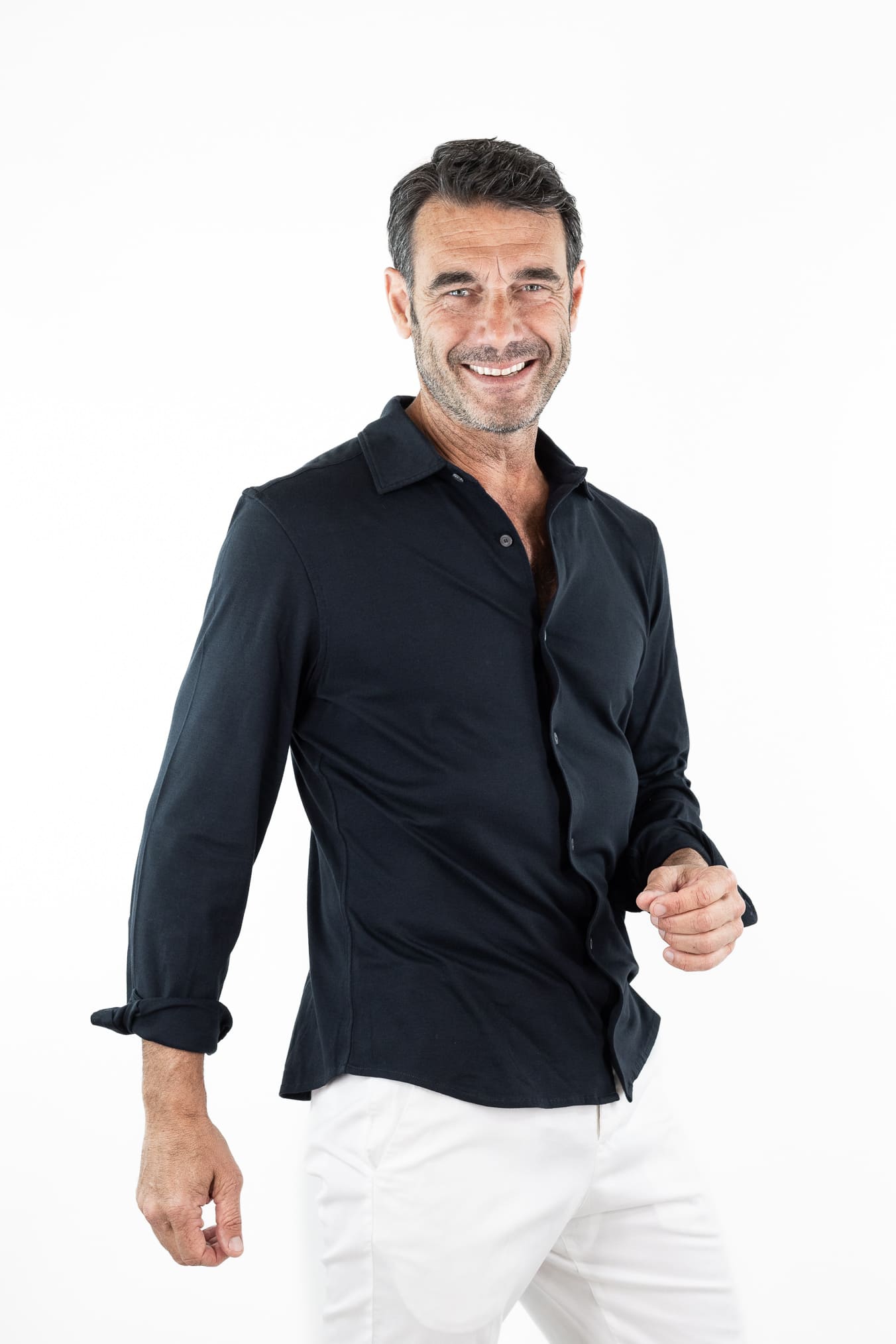 PIACENZA CASHMERE Camicia Jersey Cotone Interlock Nero