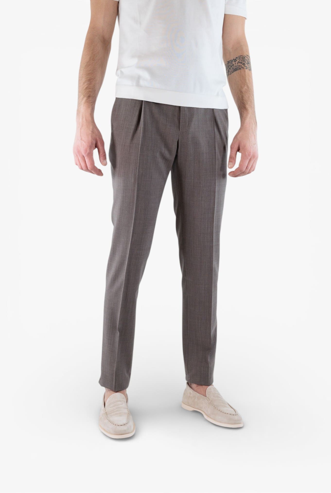 PT Pantaloni Fresco Lana Armatura Tela Tortora