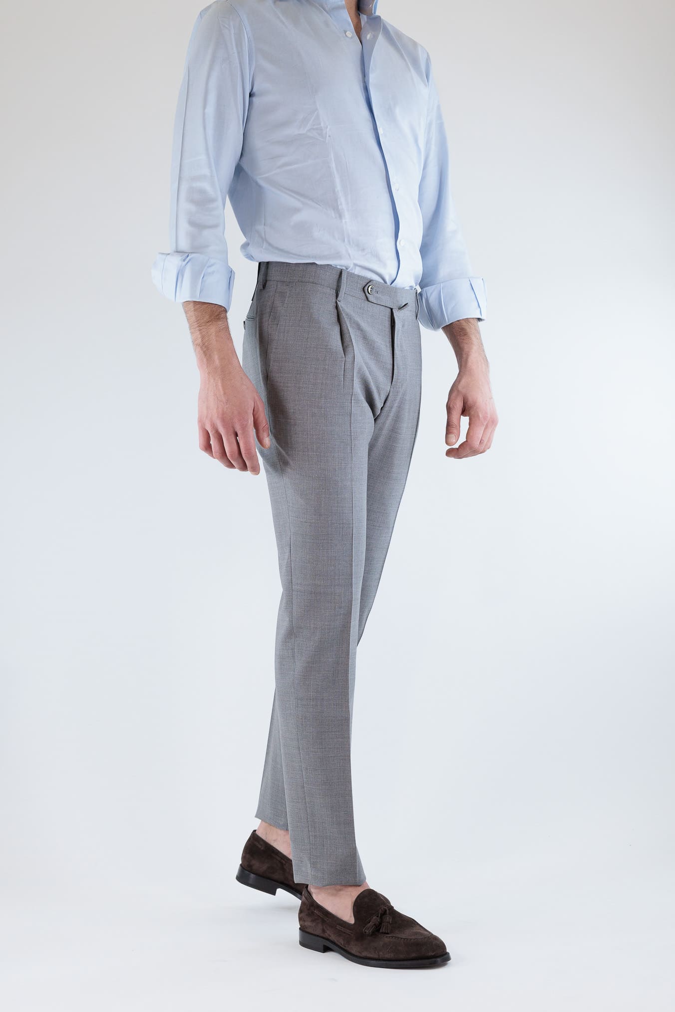 PT Pantaloni Fresco Lana Armatura Tela Grigio Chiaro