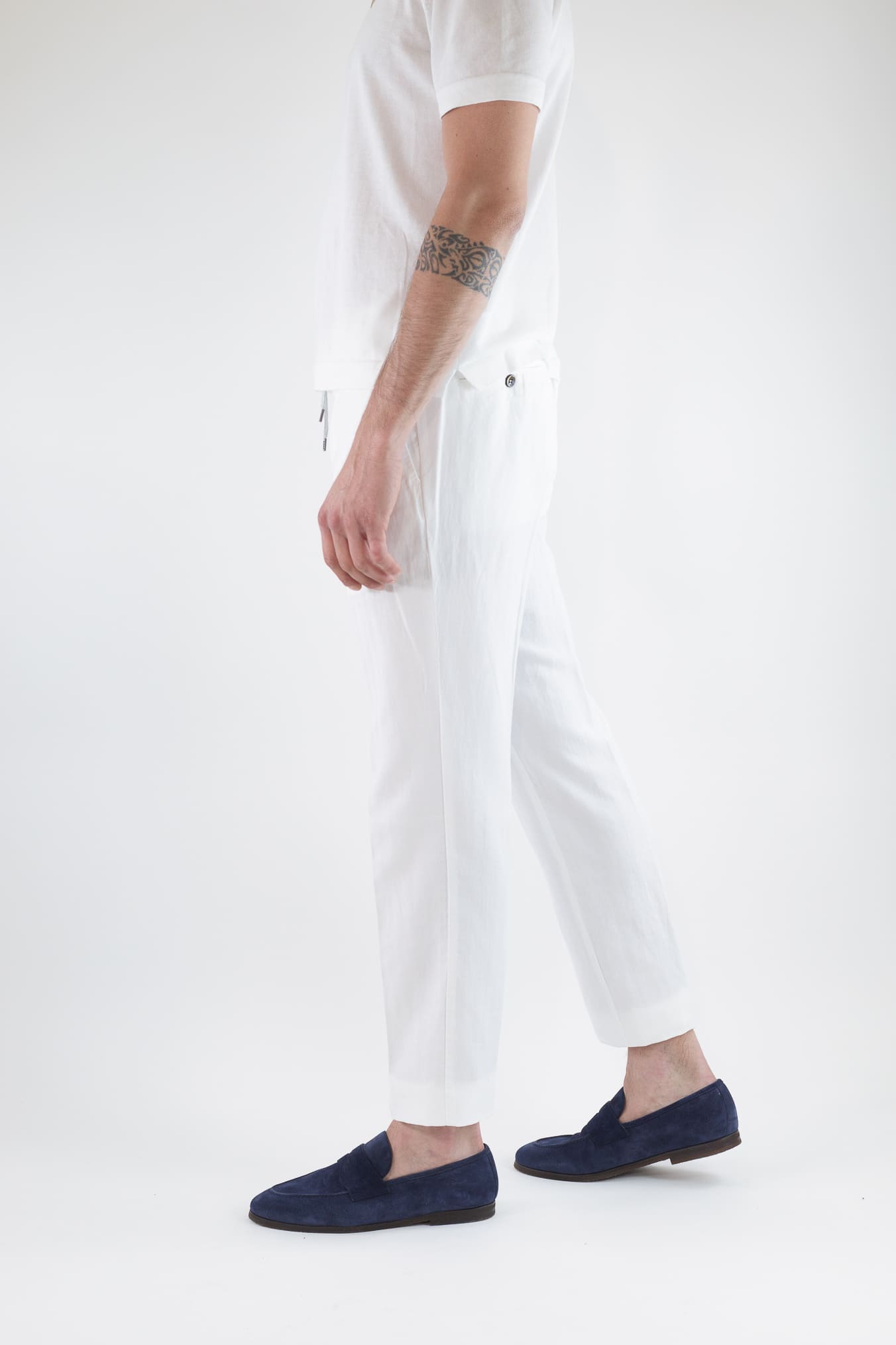 PT Pantaloni Coulisse Washed Spigati Bianchi