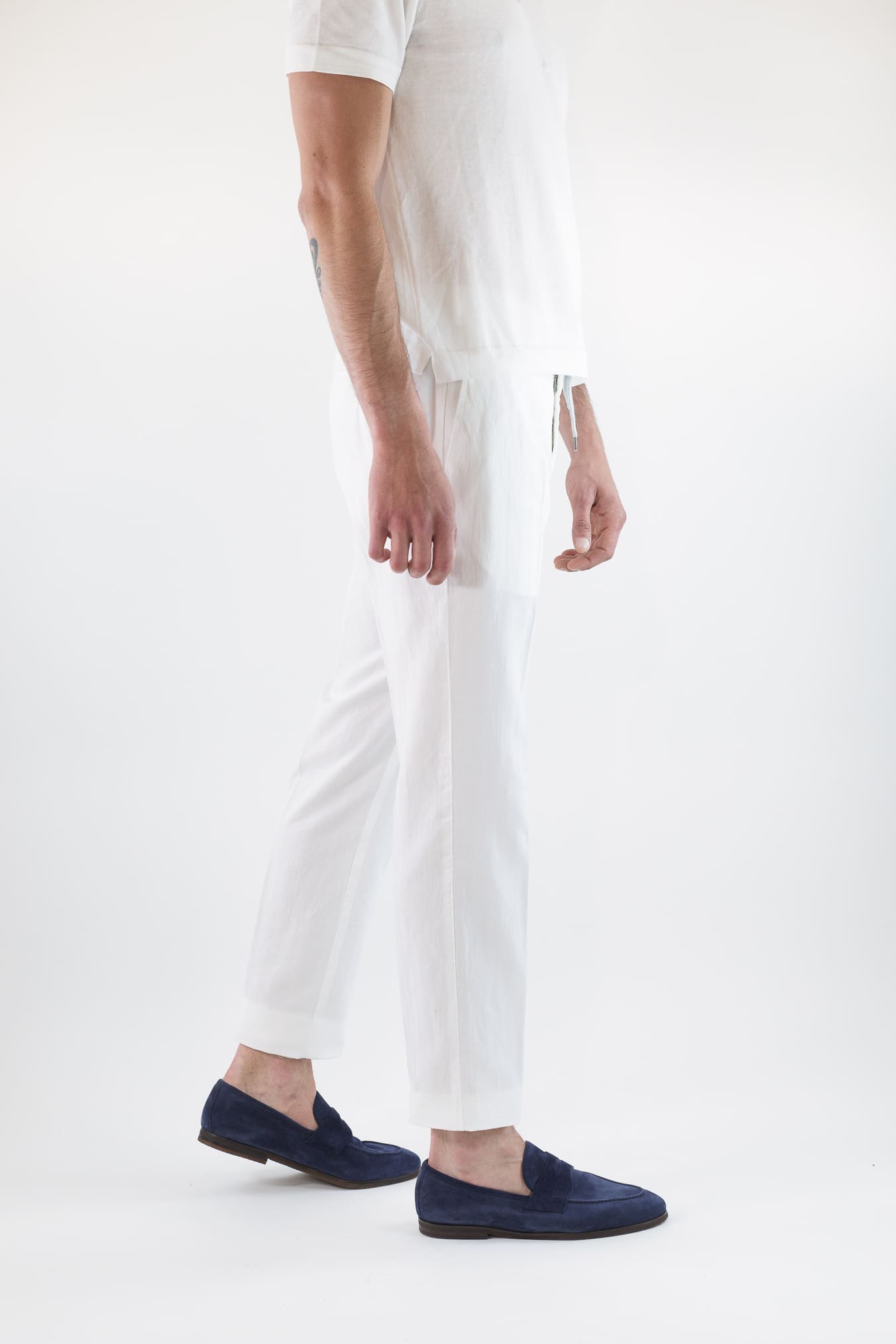 PT Pantaloni Coulisse Washed Spigati Bianchi