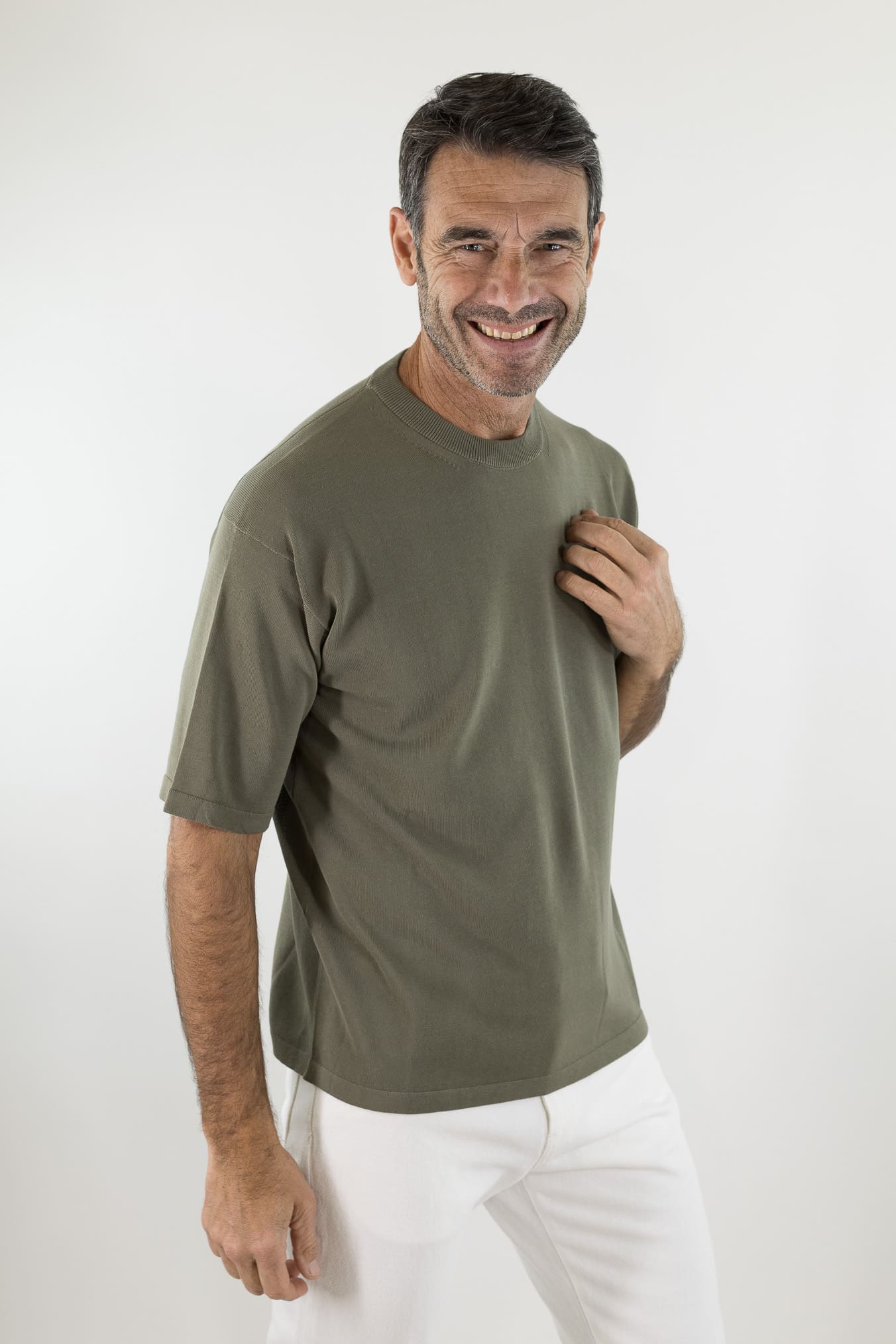 ROBERTO COLLINA Girocollo Cotone Maniche Corte Verde Militare