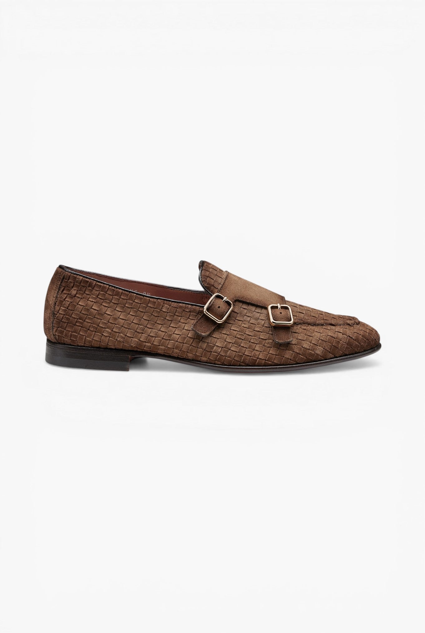 SANTONI Mocassino Doppia Fibbia Suede Intrecciato Marrone