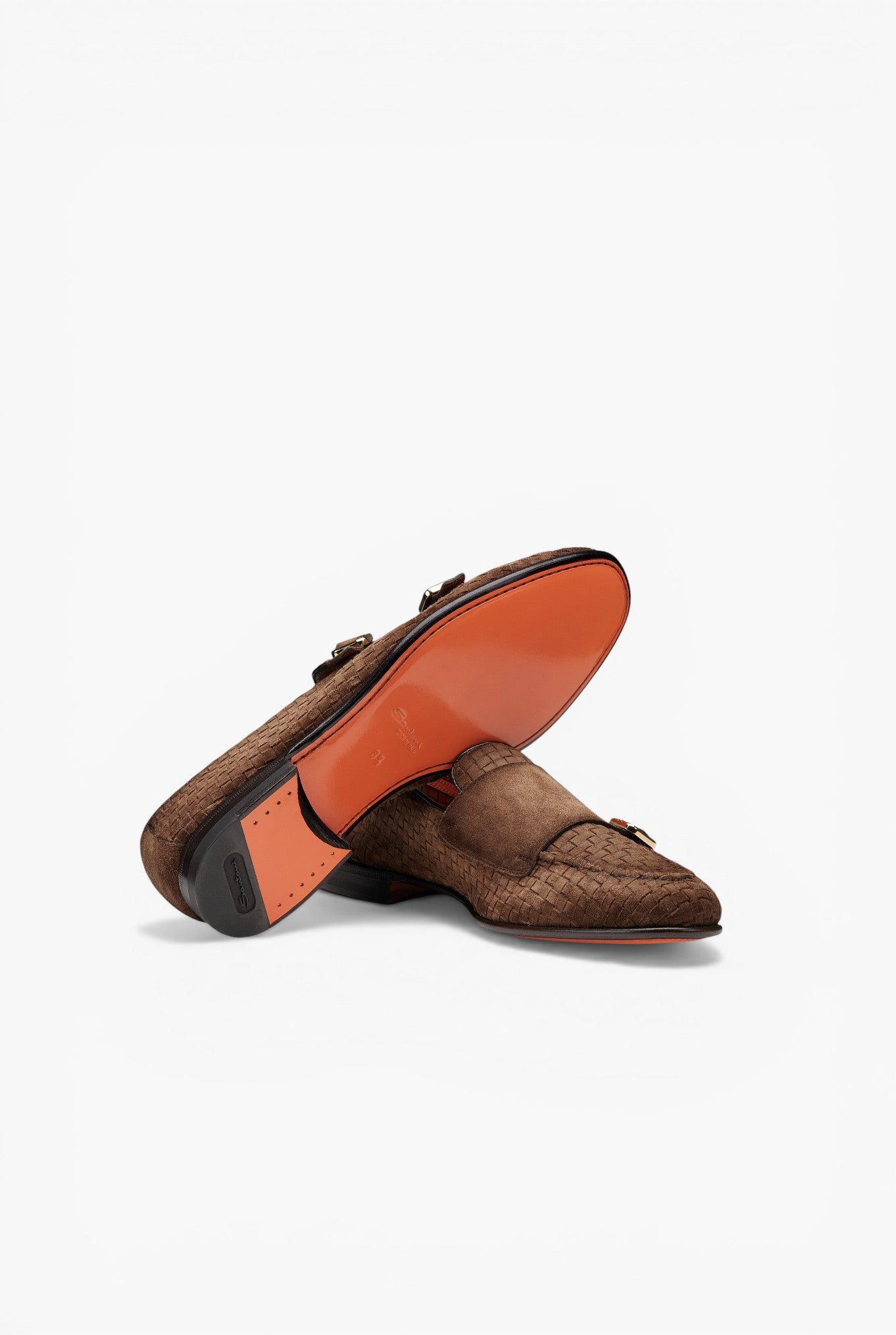 SANTONI Mocassino Doppia Fibbia Suede Intrecciato Marrone