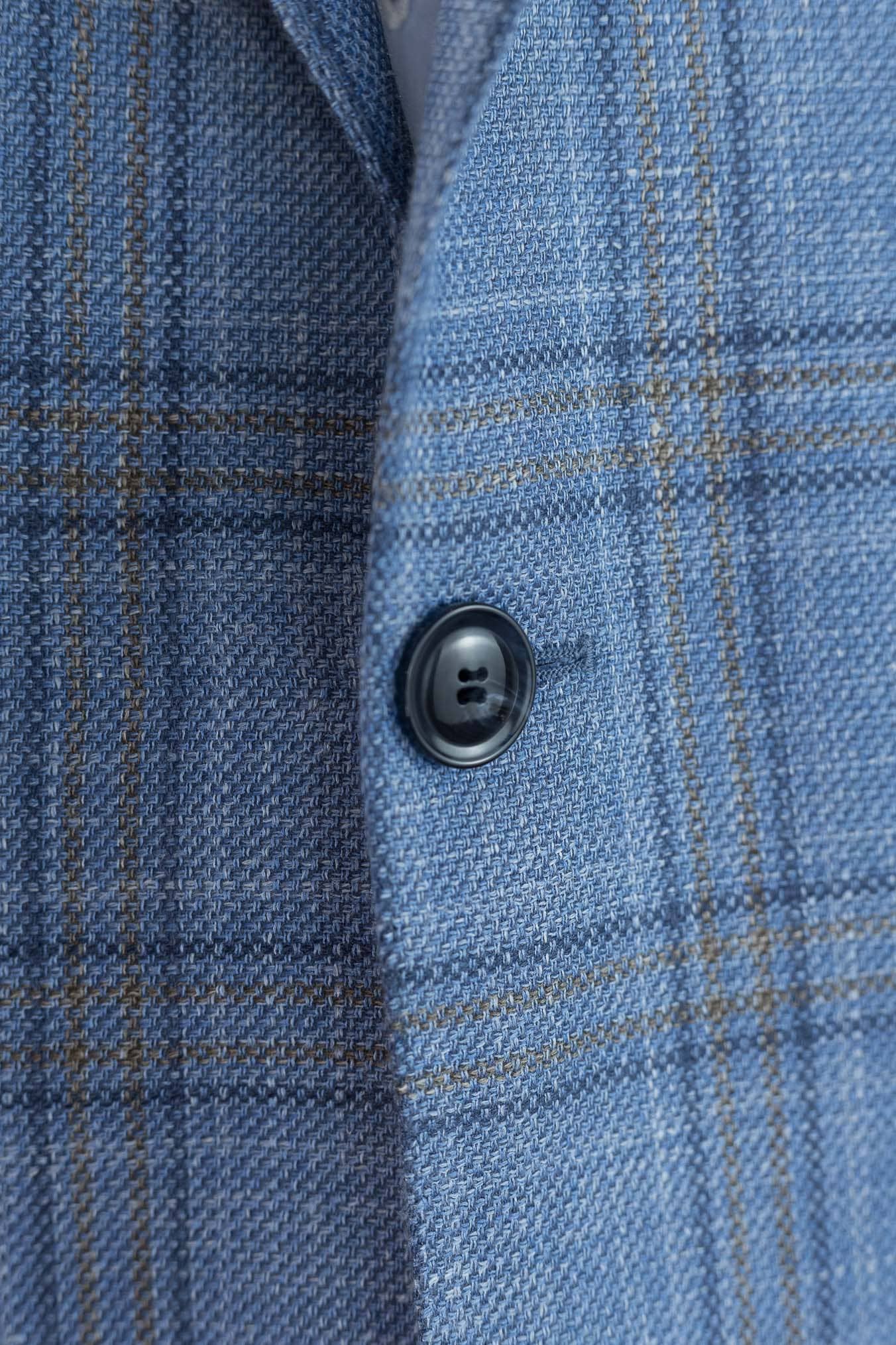 SARTORIO Giacca Check Lana Seta Lino Azzurro