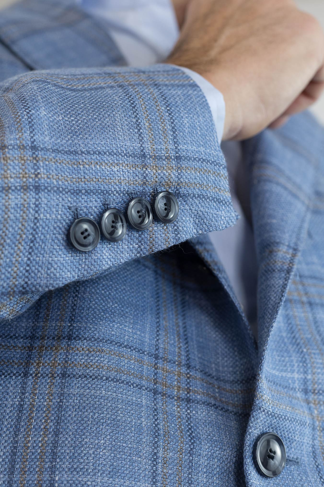 SARTORIO Giacca Check Lana Seta Lino Azzurro