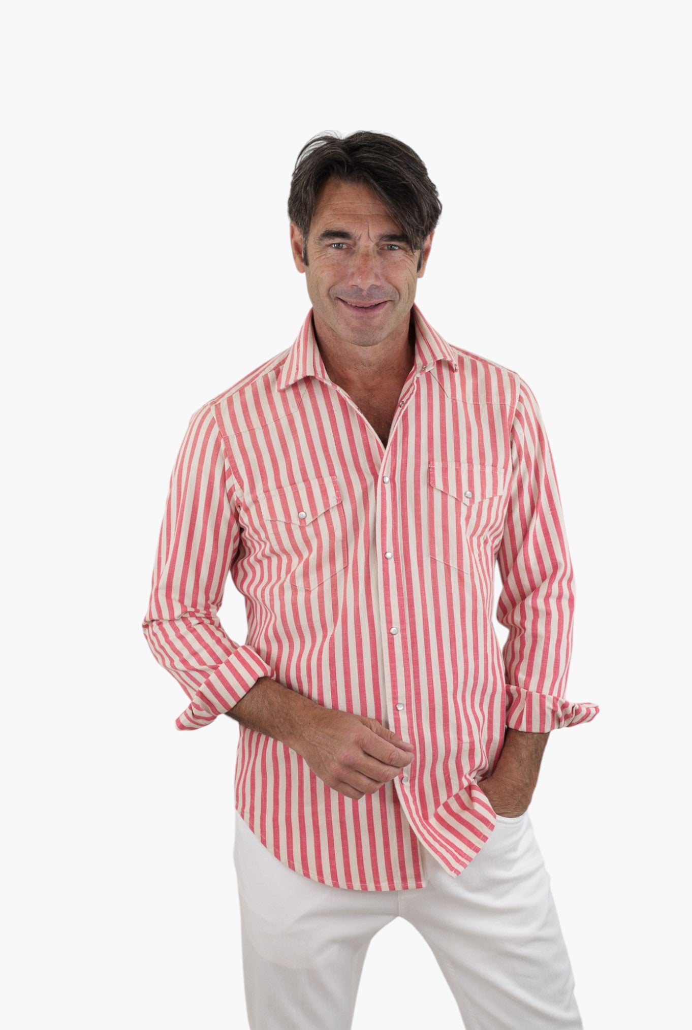 SARTORIO Camicia Texana Washed Cotone Righe Rosse