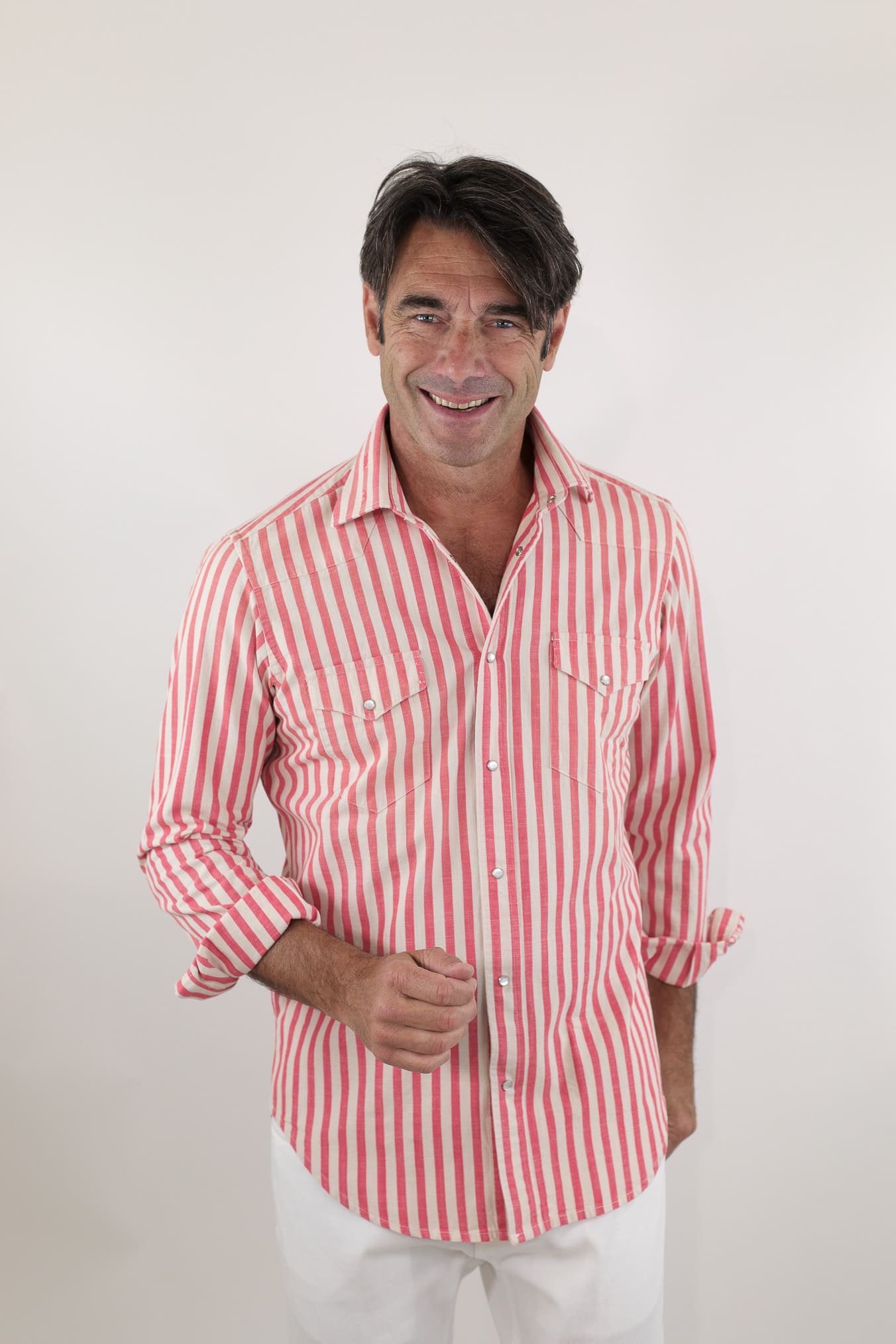 SARTORIO Camicia Texana Washed Cotone Righe Rosse