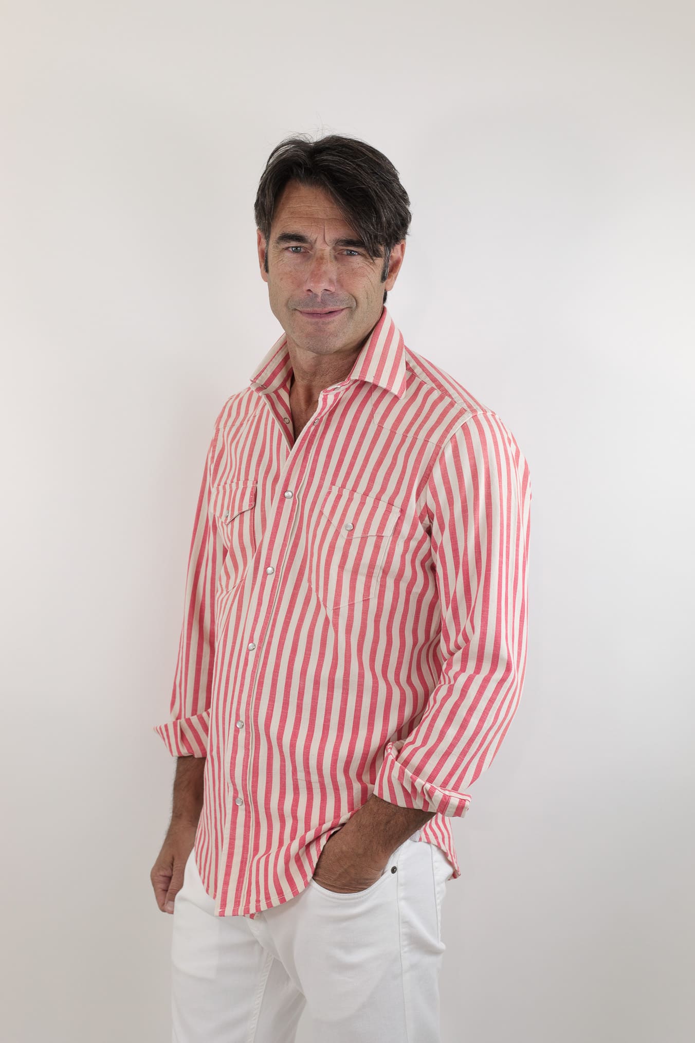 SARTORIO Camicia Texana Washed Cotone Righe Rosse