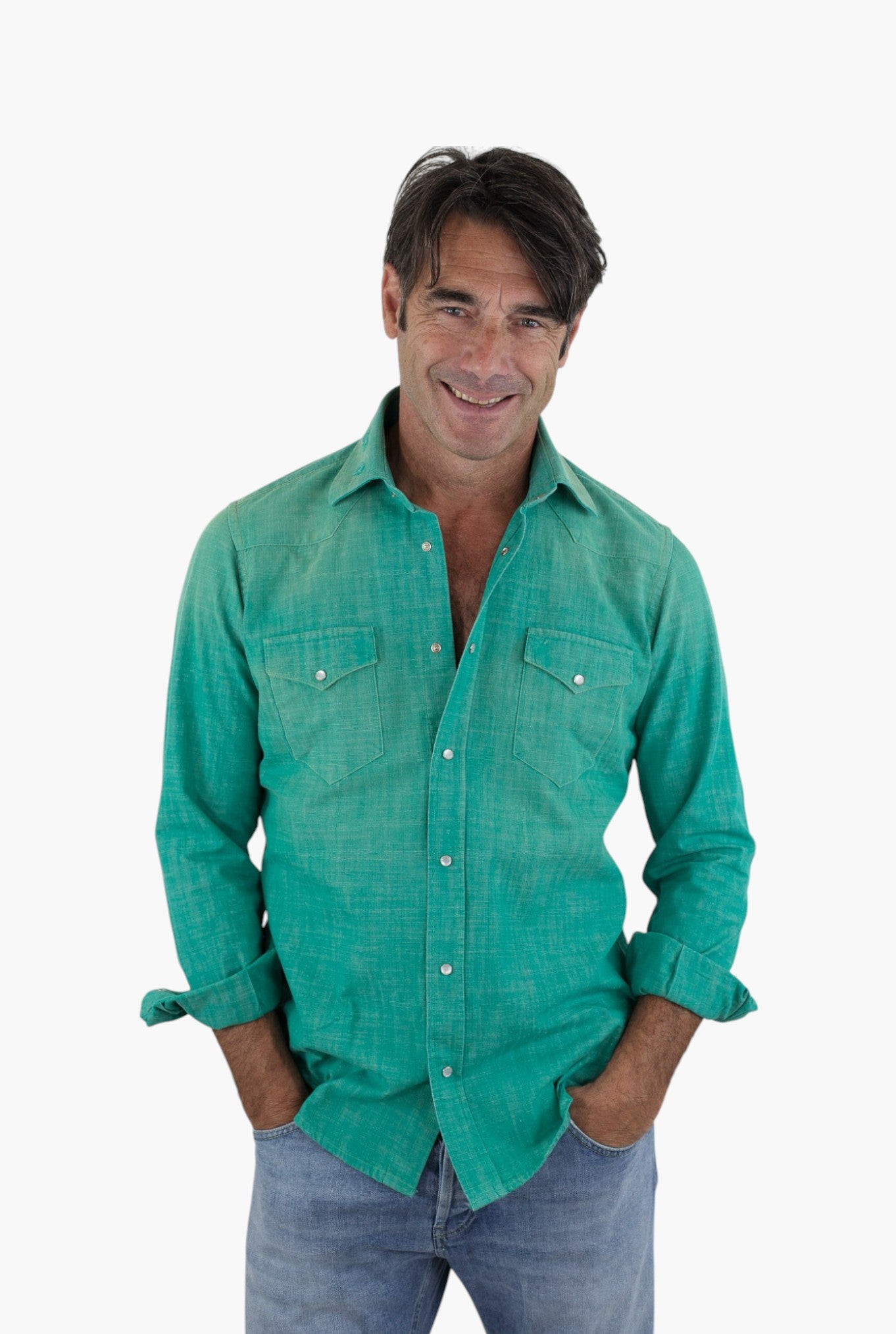 SARTORIO Camicia Texana Washed Cotone Verde