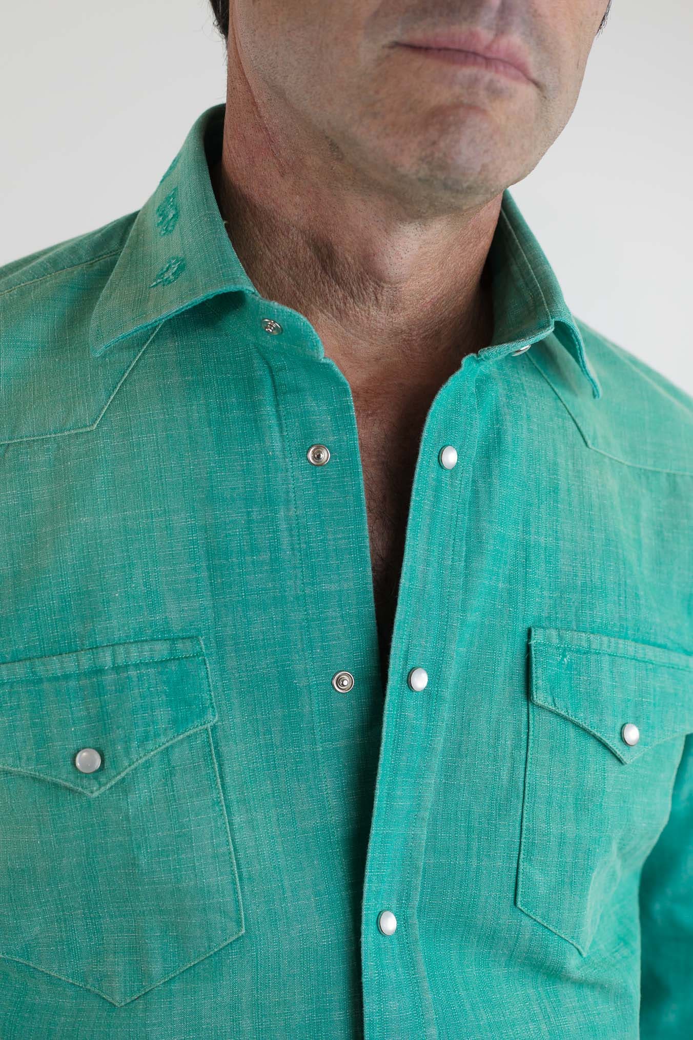SARTORIO Camicia Texana Washed Cotone Verde