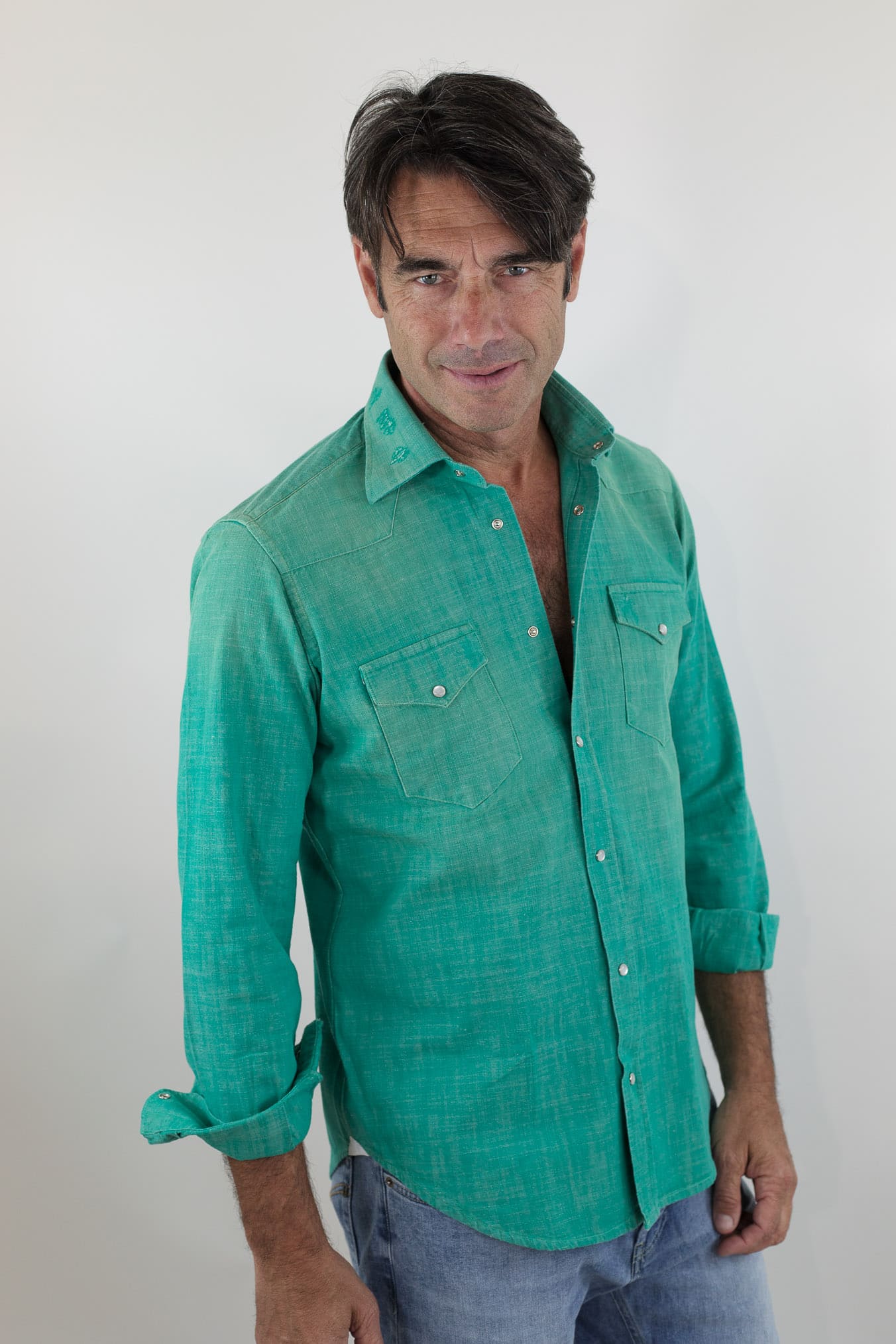 SARTORIO Camicia Texana Washed Cotone Verde