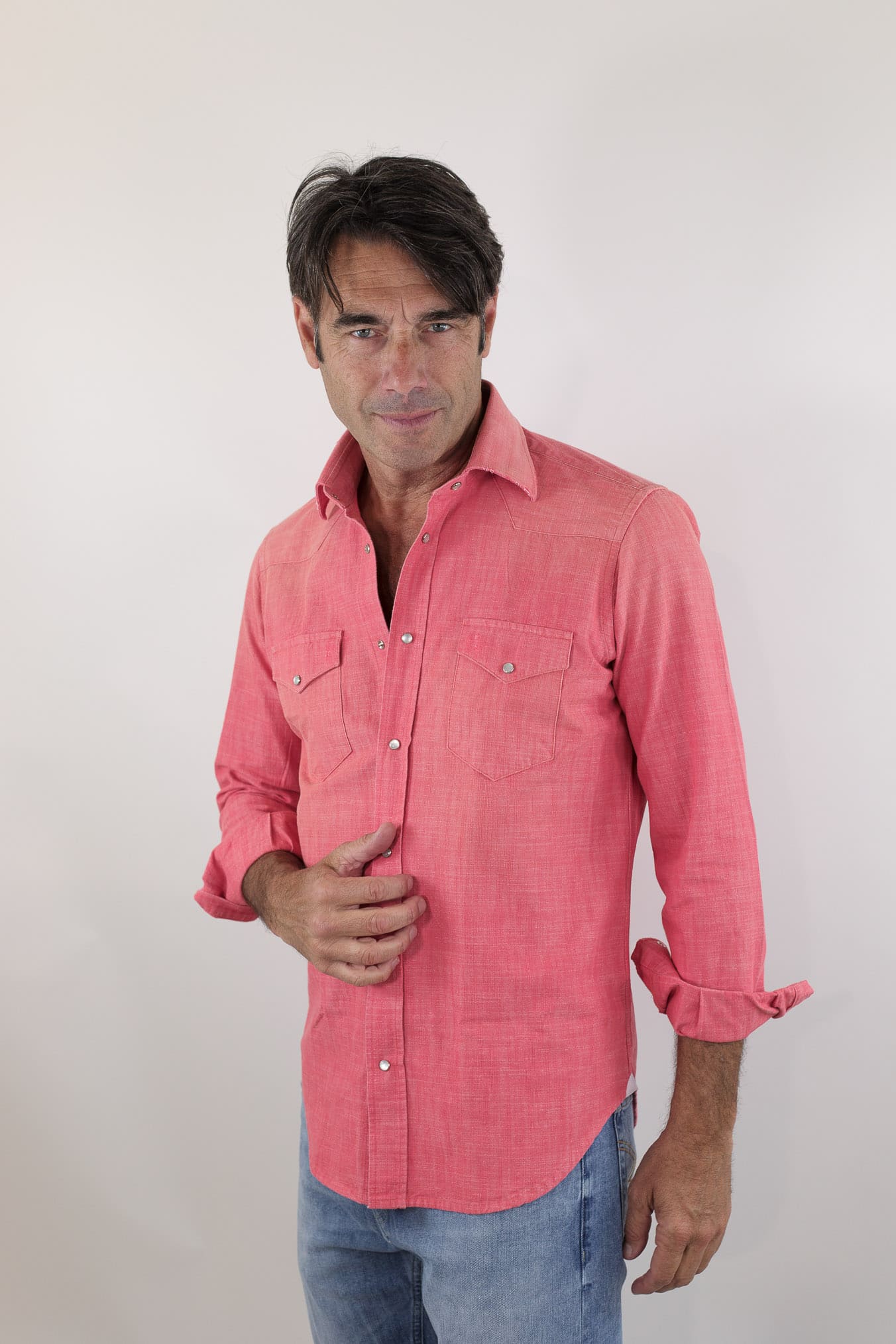 SARTORIO Camicia Texana Washed Cotone Rosso