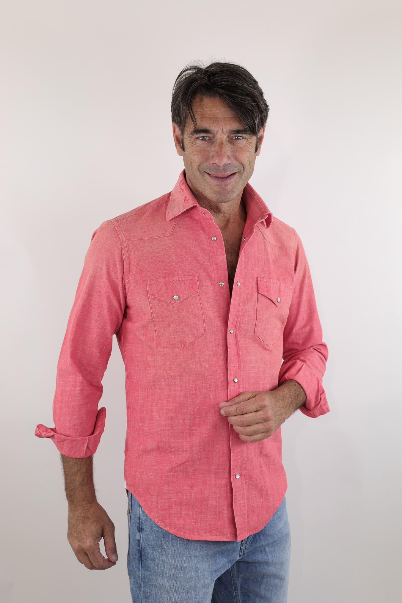 SARTORIO Camicia Texana Washed Cotone Rosso