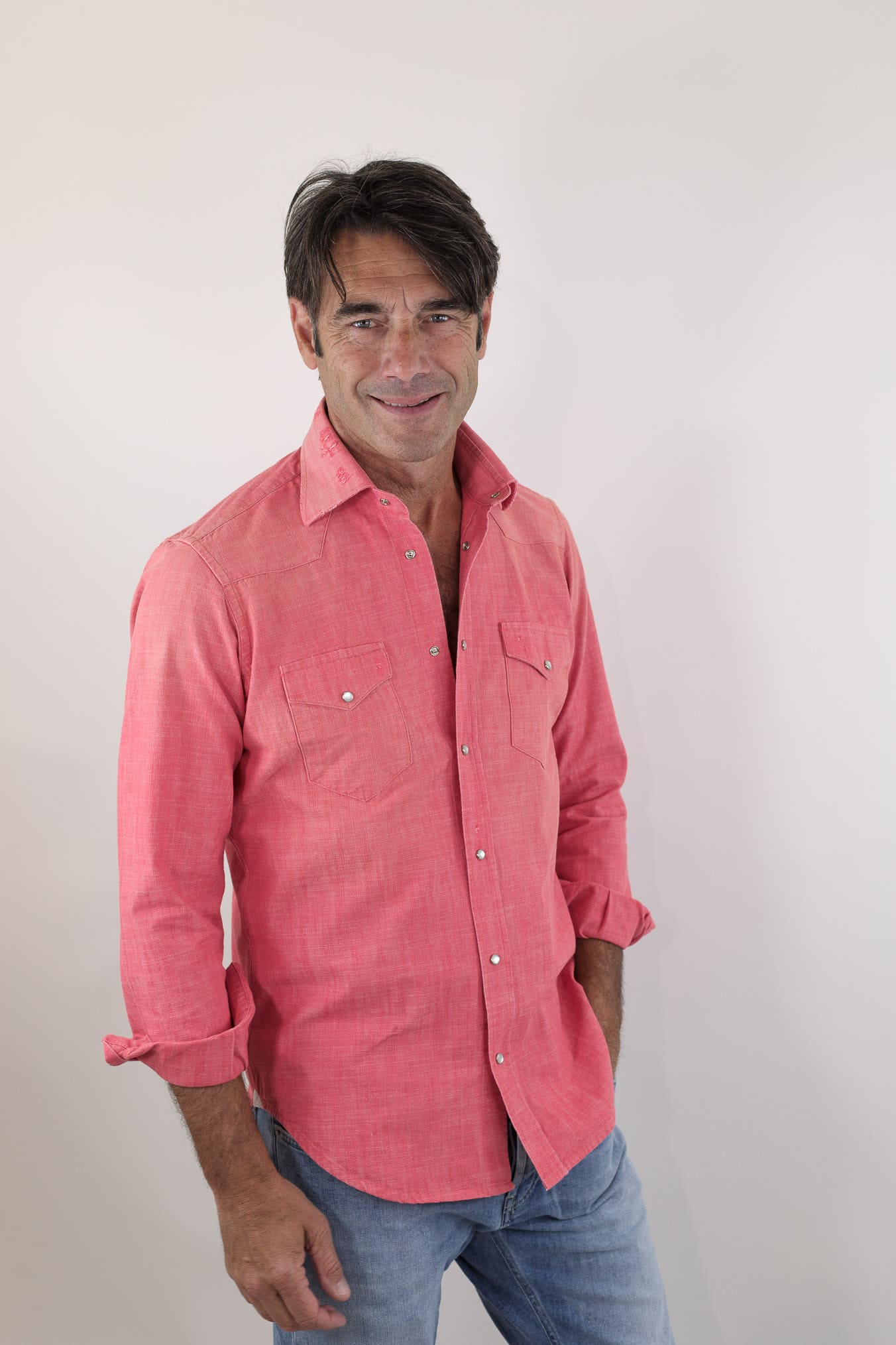 SARTORIO Camicia Texana Washed Cotone Rosso